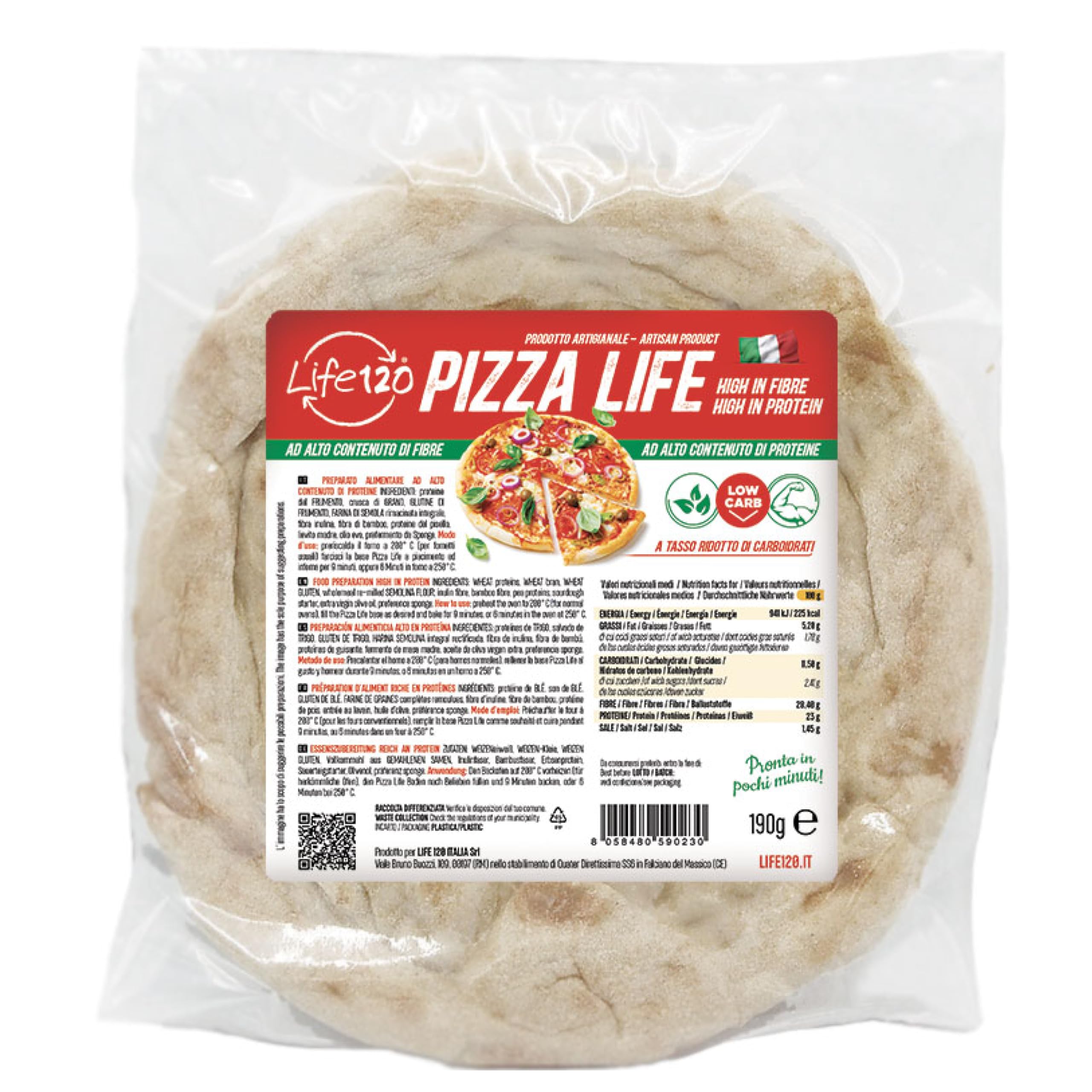 Life 120 Box Pizza Keto Protein Pizza kohlenhydratreduziert Ballaststoffe hoher Proteingehalt 190g 6er Pack