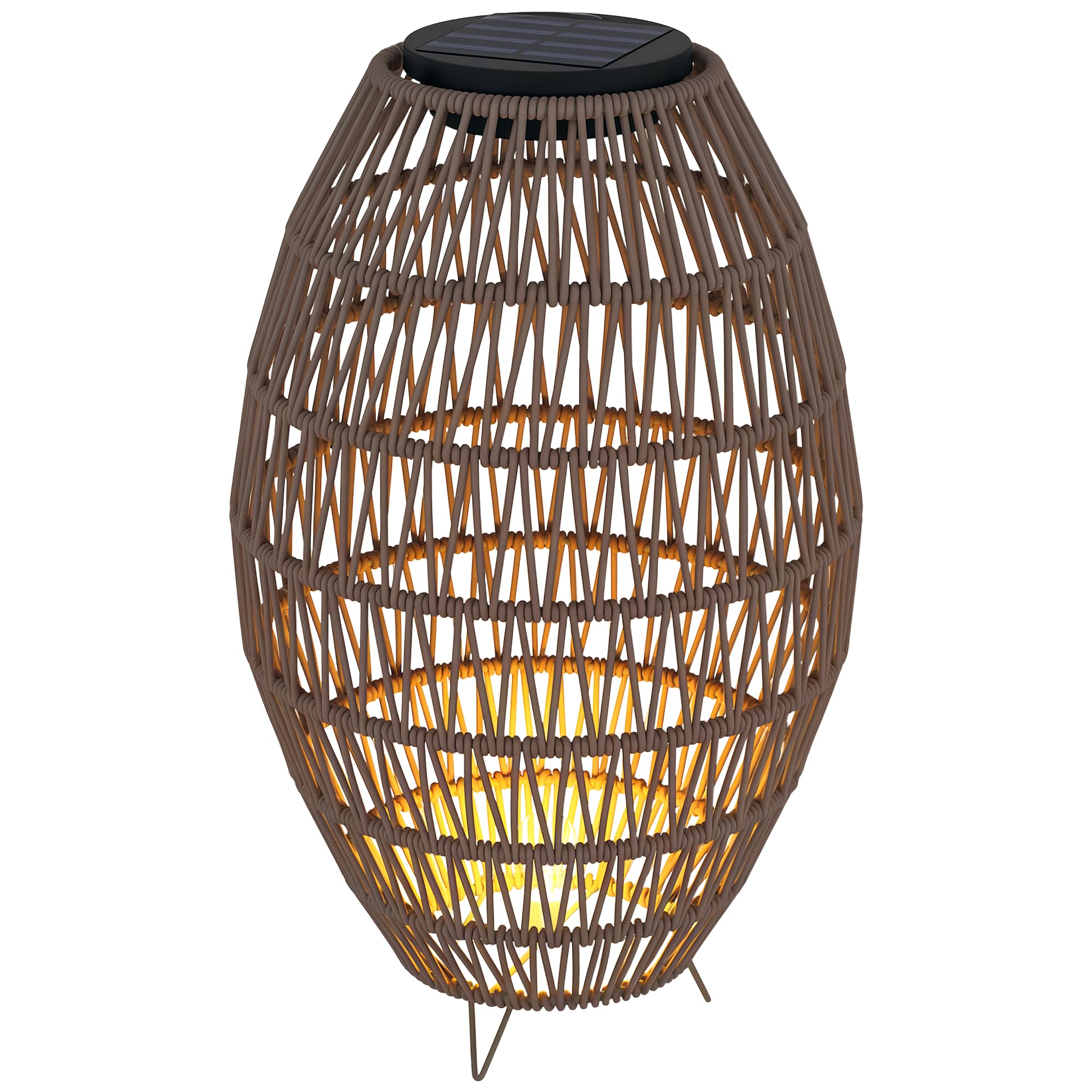 Outsunny (Brown) Rattan Solar Lamp, Auto On/Off Garden Lantern Brown