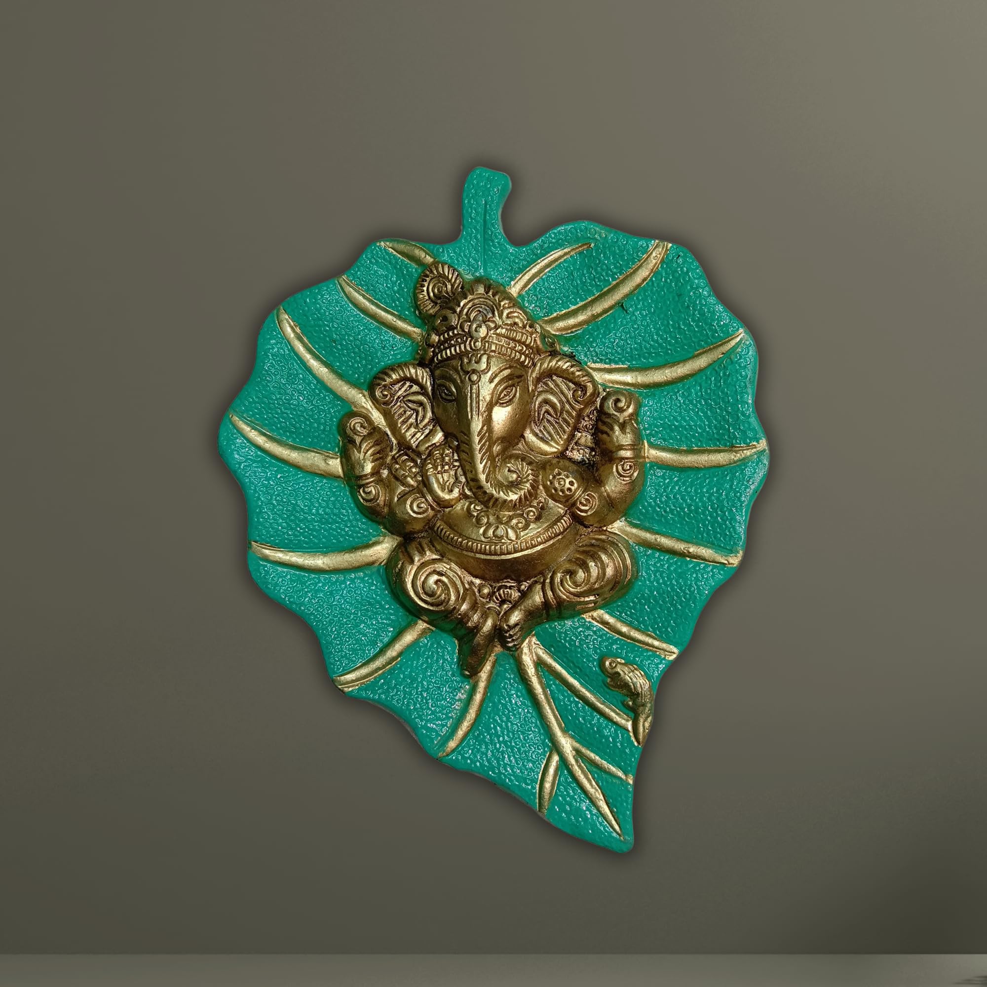 Charmy Crafts Metal Ganesha On Leaf, Wall Hanging Article for Wall Decor, Wedding Gifts, Best for Housewarming, Room Decor (Aqua Green)