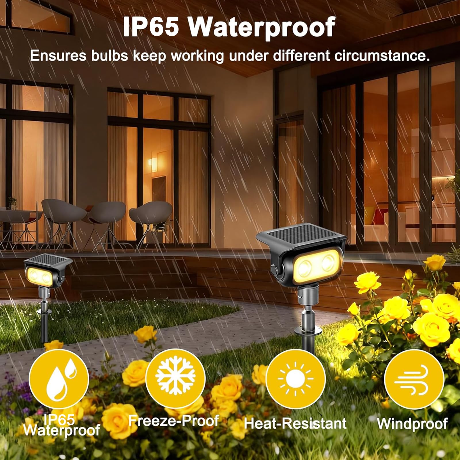 CREATESTAR 4 Pezzi Faretti Solari da Giardino con Sensore di Movimento, 4 Modalità ＆ 2 Installazione, Bianca Calda, IP65 Impermeabile Luci solari da Giardino per Cortile, Patio, Vialetto, Alberi
