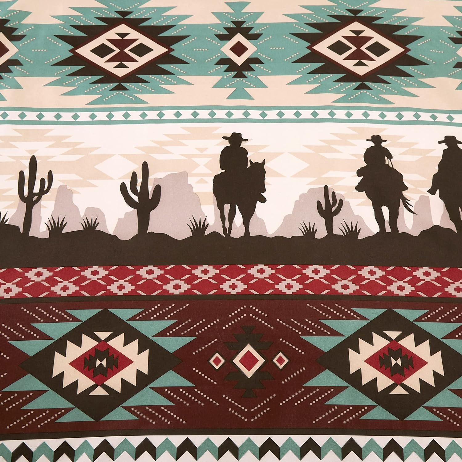 Chezmoi Collection Dune 4-Piece Southwestern Cowboys Aztec Window Curtain Set with Sheer Backing - Multicolor Teal Brown Beige Tan Red Printed Microfiber, 120 inch x 84 inch - Image 4