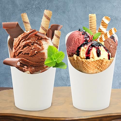 Miniatura 6 de BLUE TOP 30 tazas de papel blanco de 14 onzas con 100 púas de nudo de bambú de 4.7 pulgadas para aperitivos y frutas