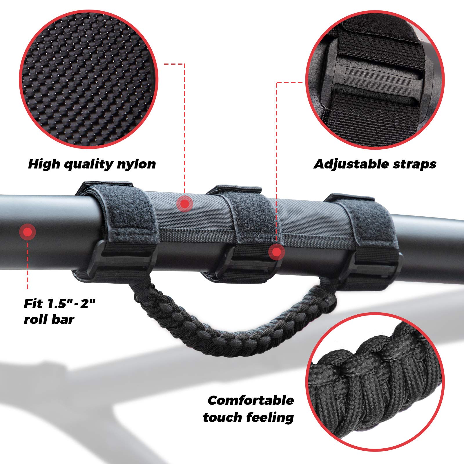 Lot De 2 Poignées D'Appui Noires Pour Jeep Wrangler YJ TJ JK JL & Gladiator JT (1985-2020) - Nylon