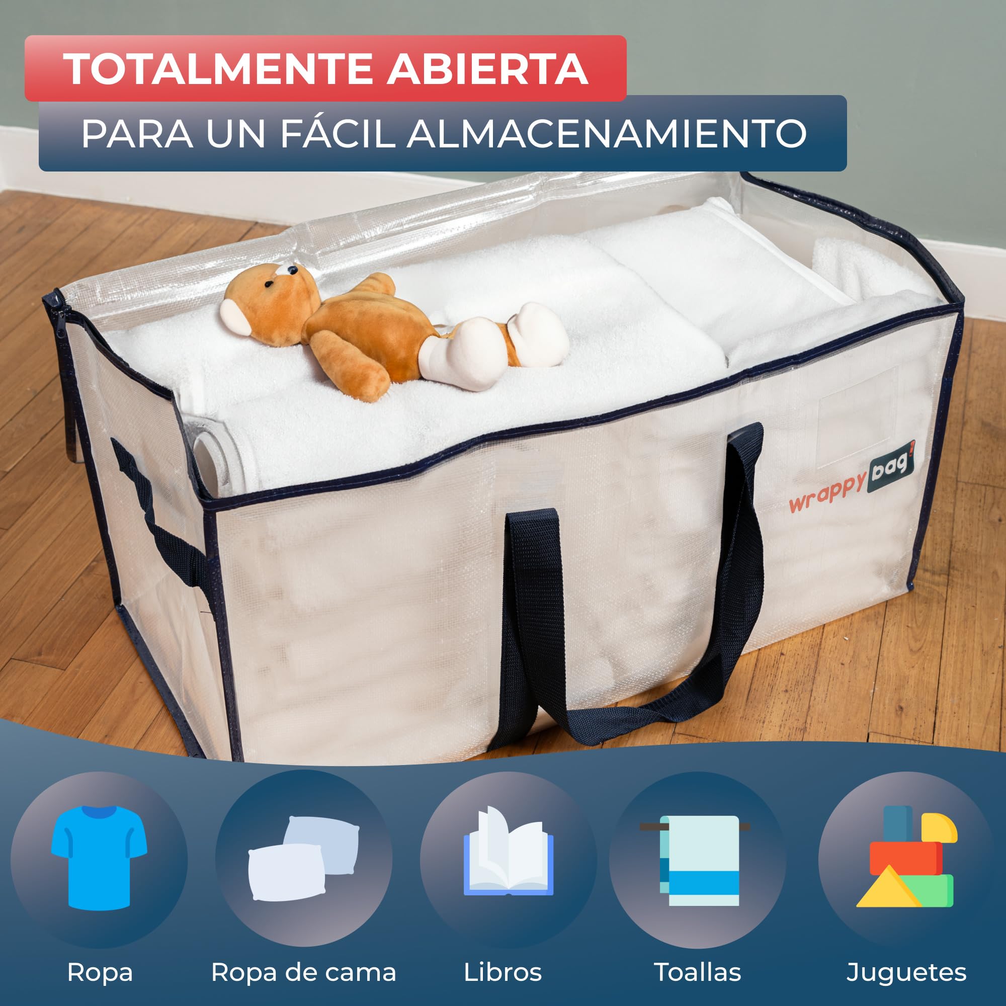 WRAPPYBAG – Set de 6 Bolsas de Mudanza y Viaje Grandes, Resistentes, Reutilizables, Tupidas, XXL y Antihumedad – Asas Reforzadas – Bolsas Almacenaje Ropa y Ropa de Cama – 75 x 36 x 38 cm