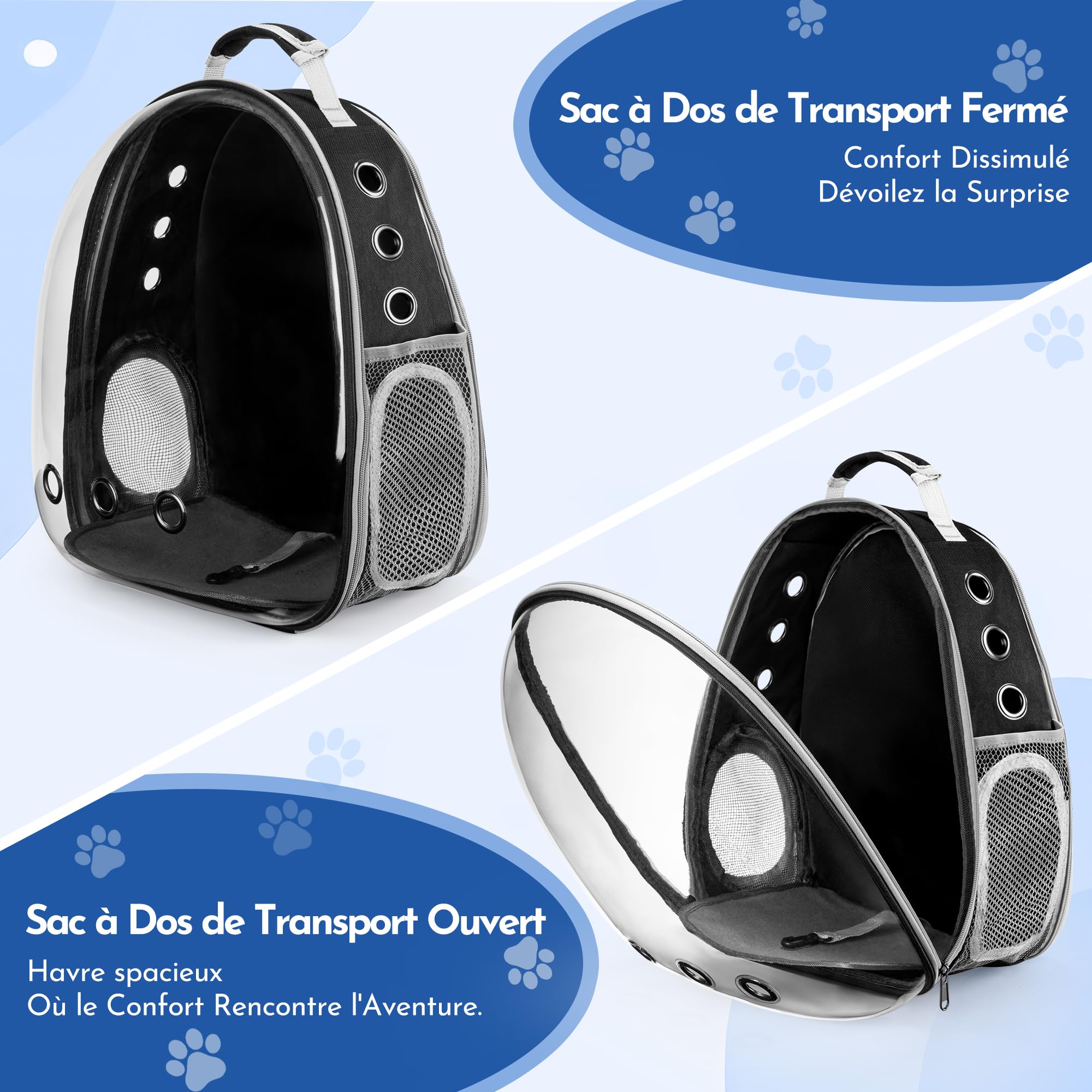 Chic Chats Accessoires Félinement Chic, Naturellement Miaou, Sac de Transport pour Chat, Sac de Transport pour Chien, Bulle Transparente, Caisse de Transport Chat, Sac a Dos Chat, Filet Respirant