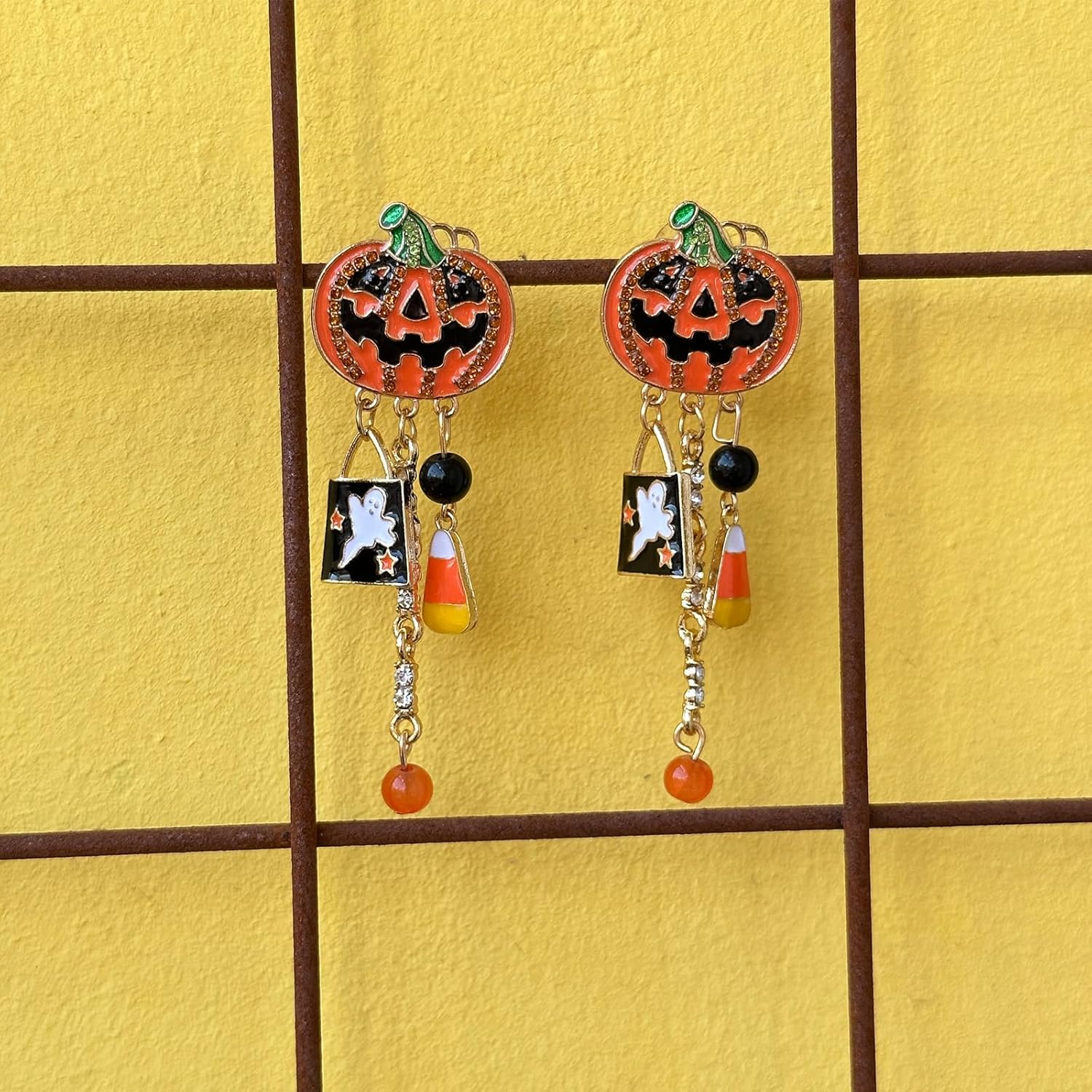 Halloween Skeleton Earrings Gothic Pumpkin Skull Skeleton Tassel Dangle Earrings for Women Halloween Costume Accessories (C-Pumpkin) - Image 5