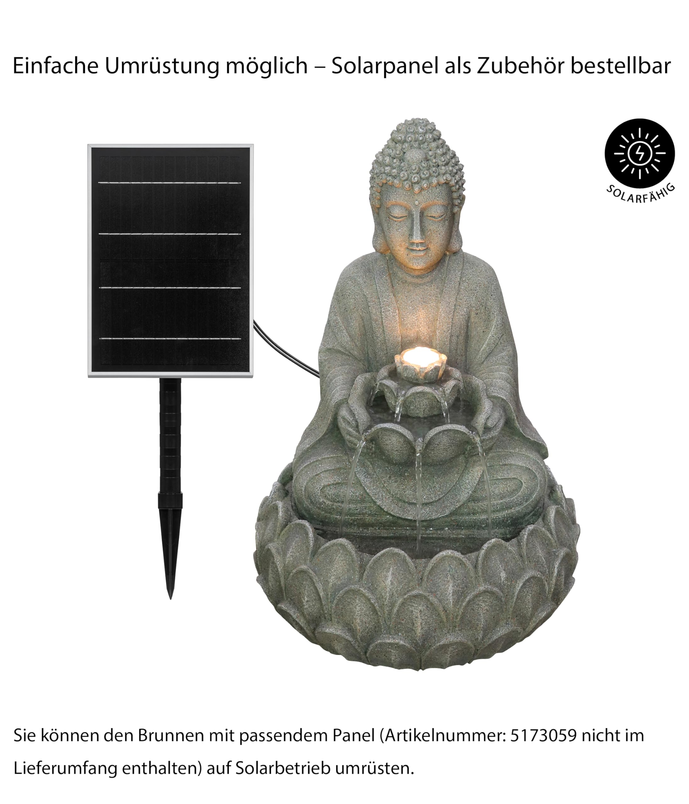 Dehner Gartenbrunnen Yoga, Outdoor-Brunnen, mit LED-Beleuchtung, solarfähig, ca.36,5x55x36,5 cm, Polyresin, grau