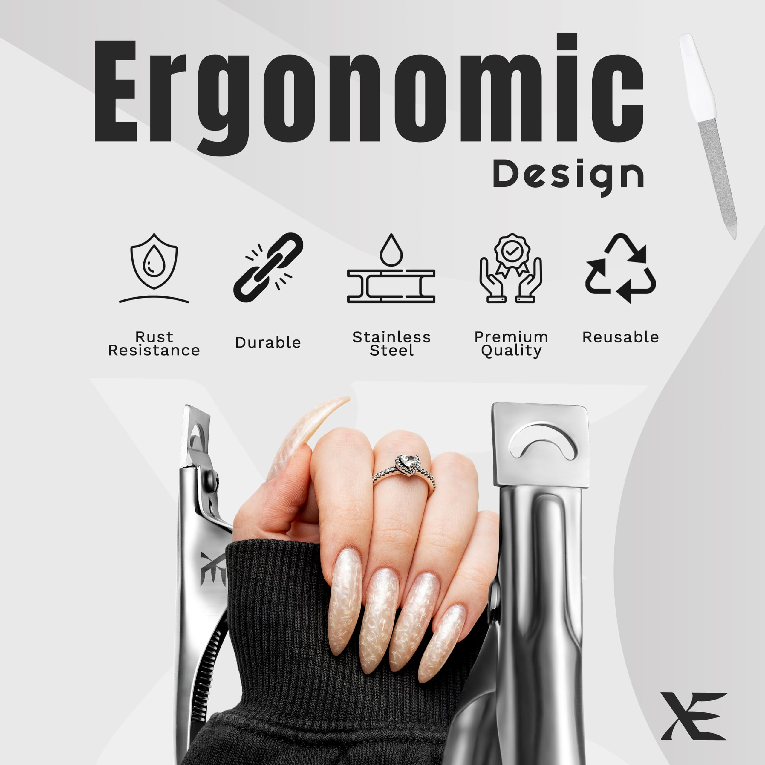 XE - Tagliaunghia professionale in acciaio inossidabile, usa e getta con lima, manicure pedicure, acrilico, gel