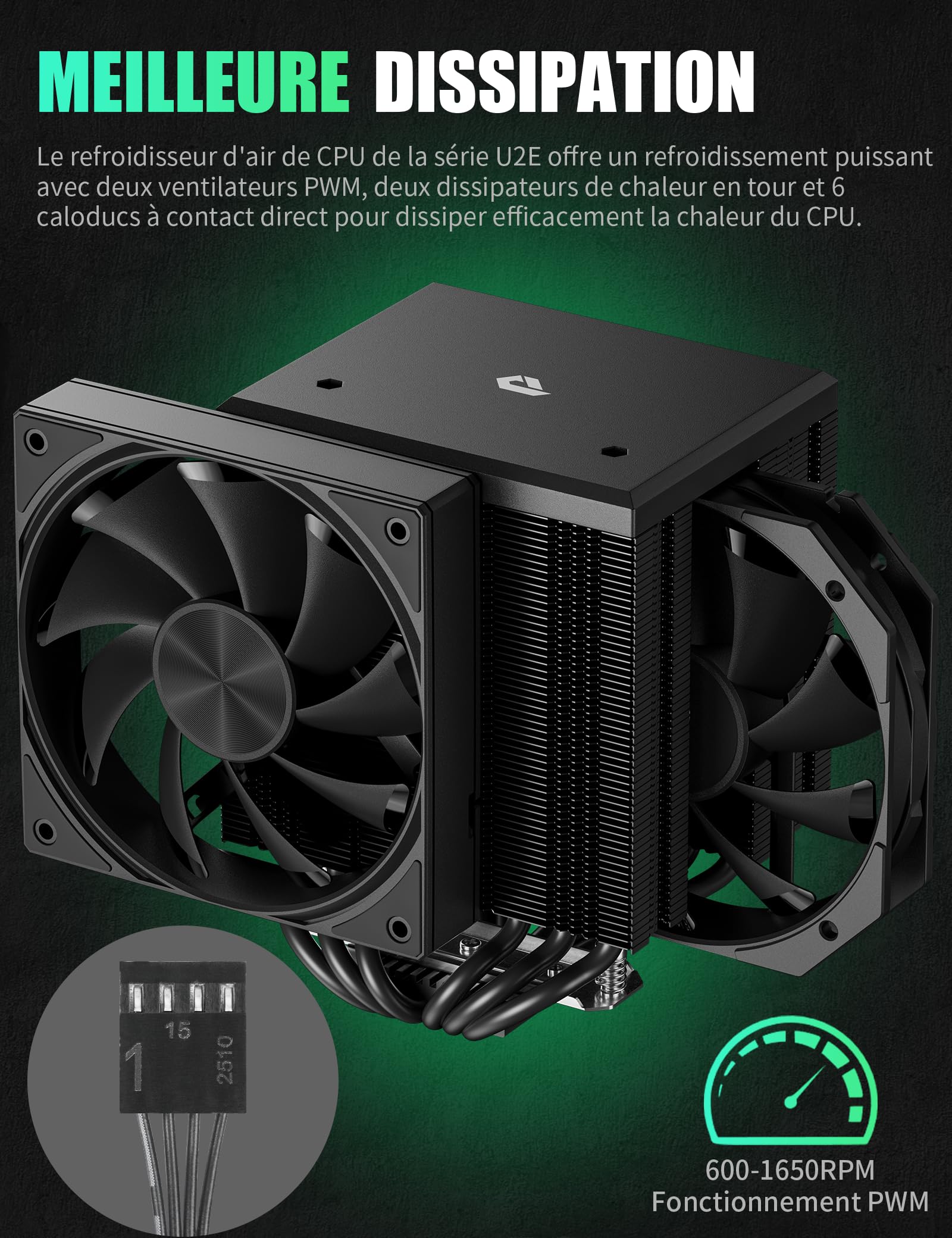 upHere gaming Refroidisseur CPU,Dual Tower 6 Heat Pipes CPU Cooler,2 * 120MM PWM Ventilateur PC,Sans Enlever le Ventilateur pour l'installer,CPU Cooler,pour Ventirad AM4 AM5/Intel 2011/2066,UE2K6.