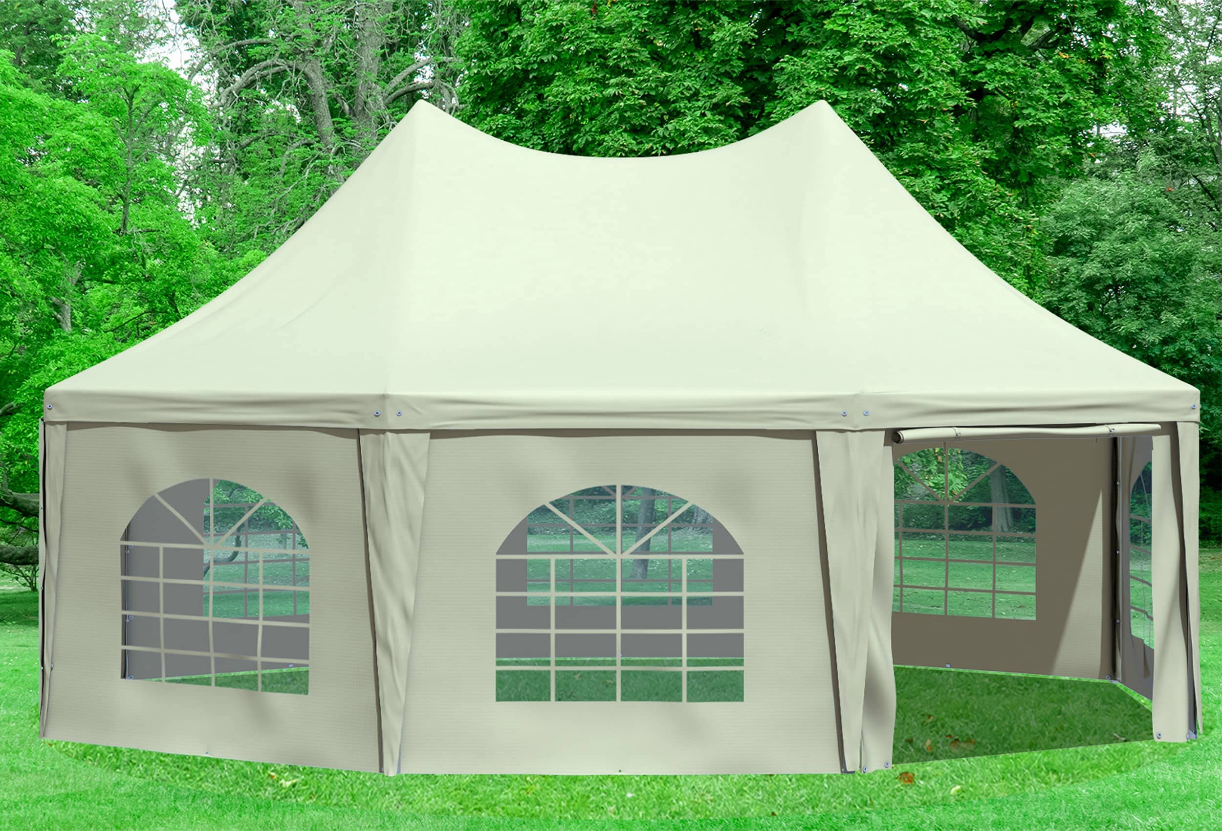 Stabilezelte Gartenpavillon 5x6,8m mit Seitenteilen Arabica Pagodenzelt 8-eck PVC BEIGE