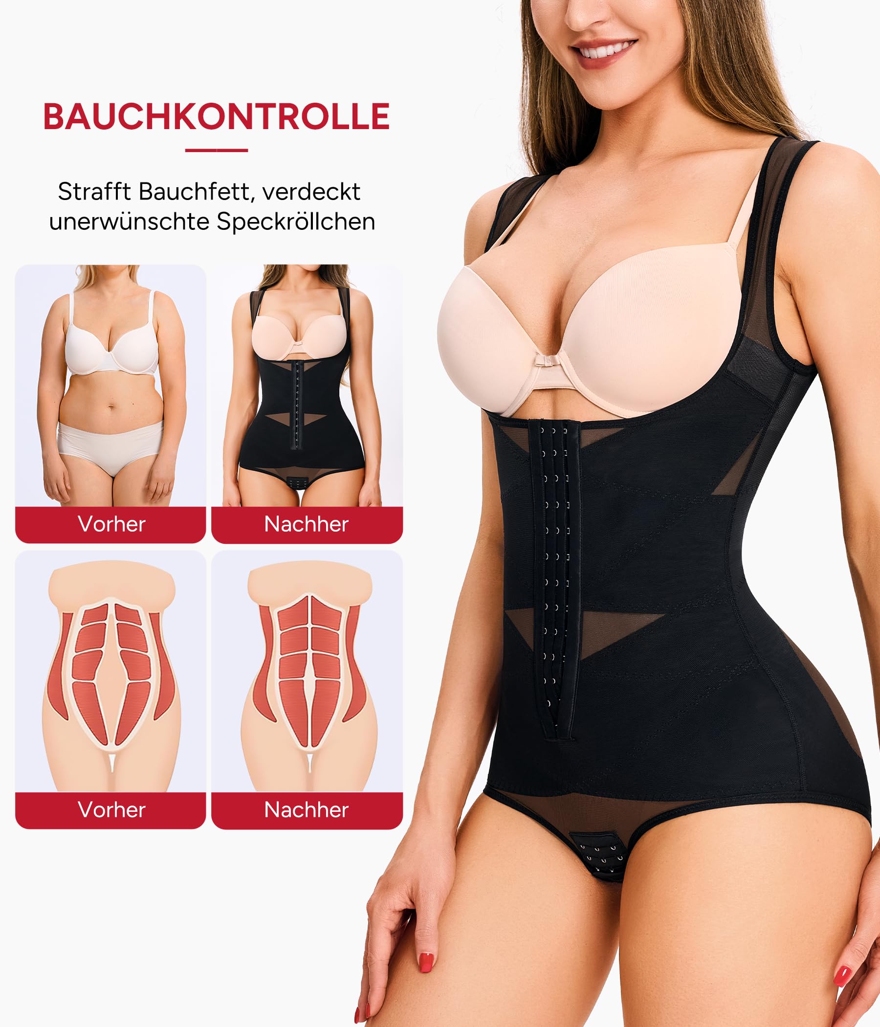 Nebility Shapewear Bodysuit Damen, Miederbody Stark Formend, Korsett Bauchweg Body, Fajas Colombianas Reductoras Moldeadoras, Breite Träger für Taille und Po Formung, Bodyshape