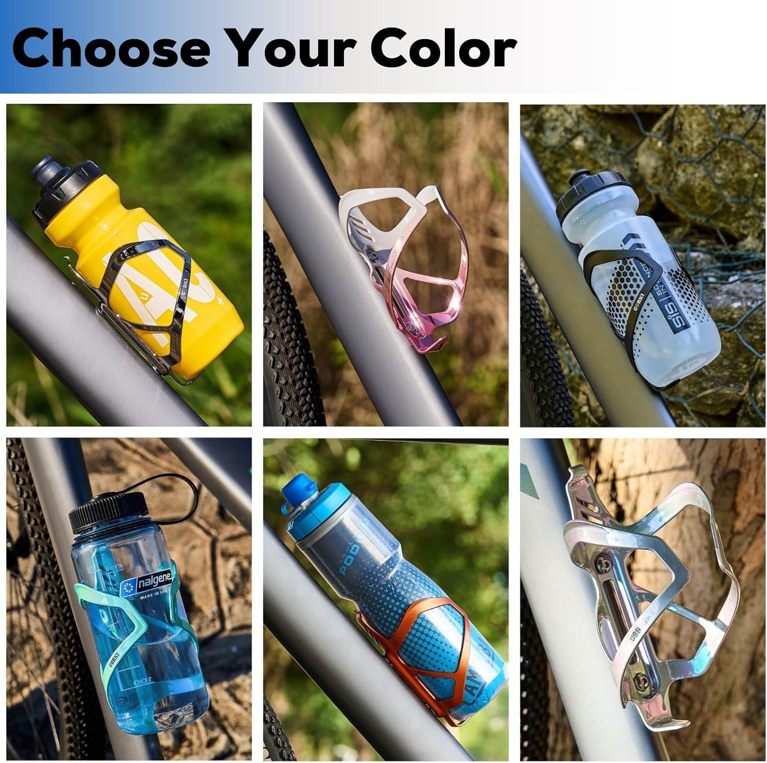 Corki Cycles Heavy Duty Bike Water Bottle Holder, Lightweight Aluminum Cage Shockproof Design for Road Mountain Gravel Bikes, Holds 18-30 oz, 2-Pack Iridescent Silver
