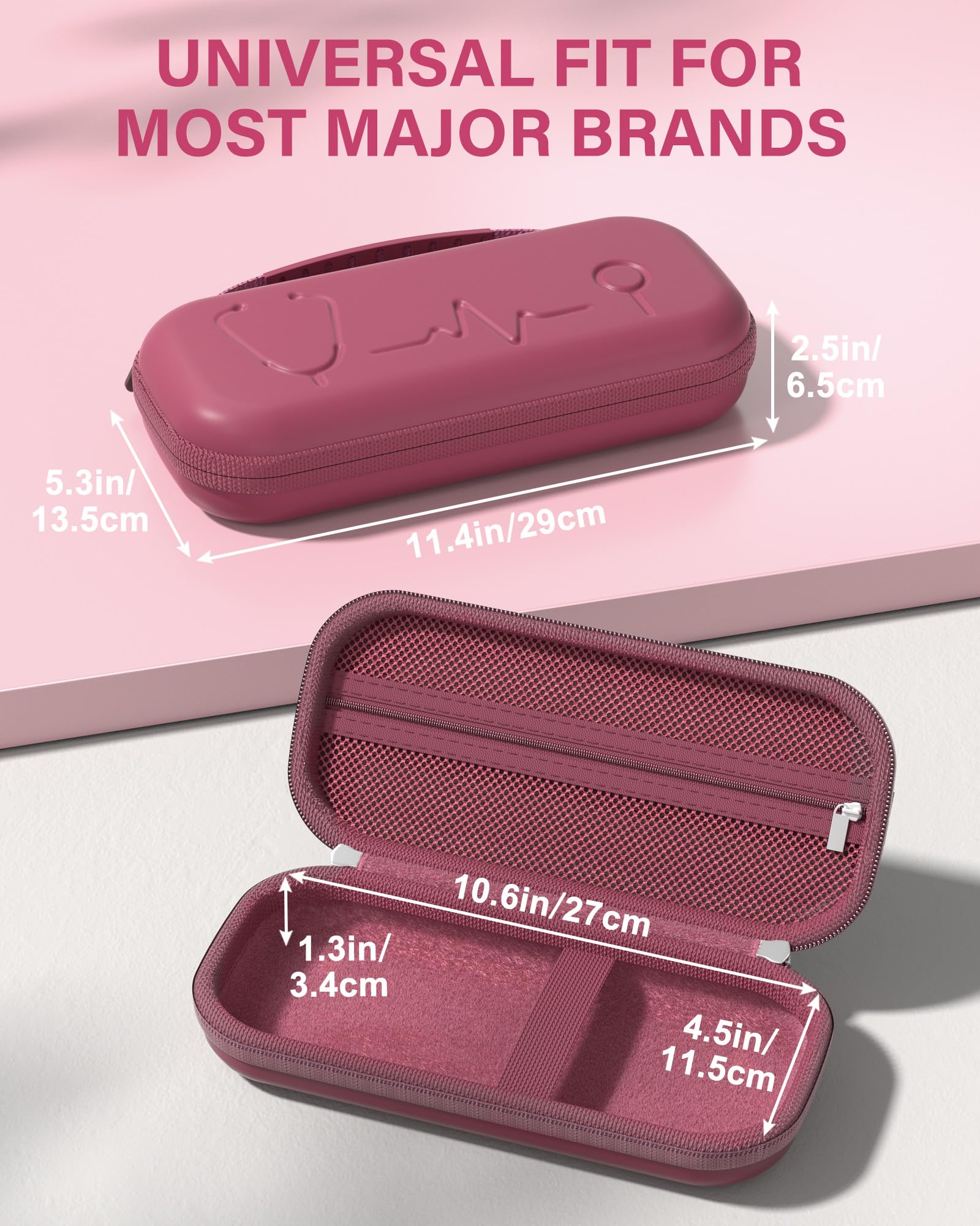 ProCase 聴診器ケース 耐衝撃 ハードEVA 収納ポーチ Littmann Cardiology対応 メッシュポケット付き - ラズベリー | Classic III Lightweight III IV MDF Acoustica等対応, ベルベット裏地, 弾性固定バンド, 軽量コンパクト, 持ち手付き, 医療従事者への贈り物に