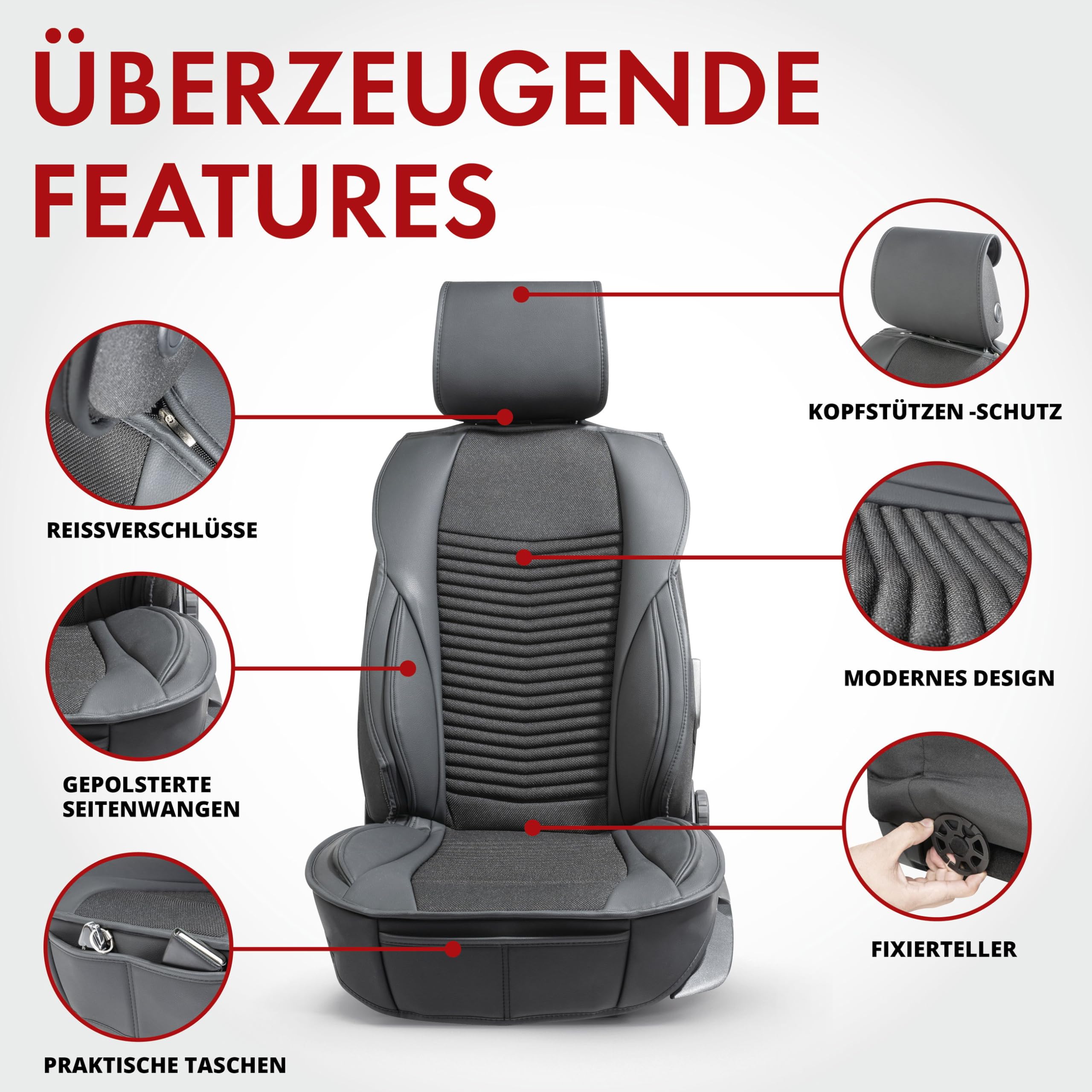 Walser Premium Sitzauflage Max, Ergonomischer Sitzschoner, Universal Sitzauflagen für Bequemes Fahren, Autositzauflage Vordersitze aus 100% Polyester, Sitzbezug Vordersitze