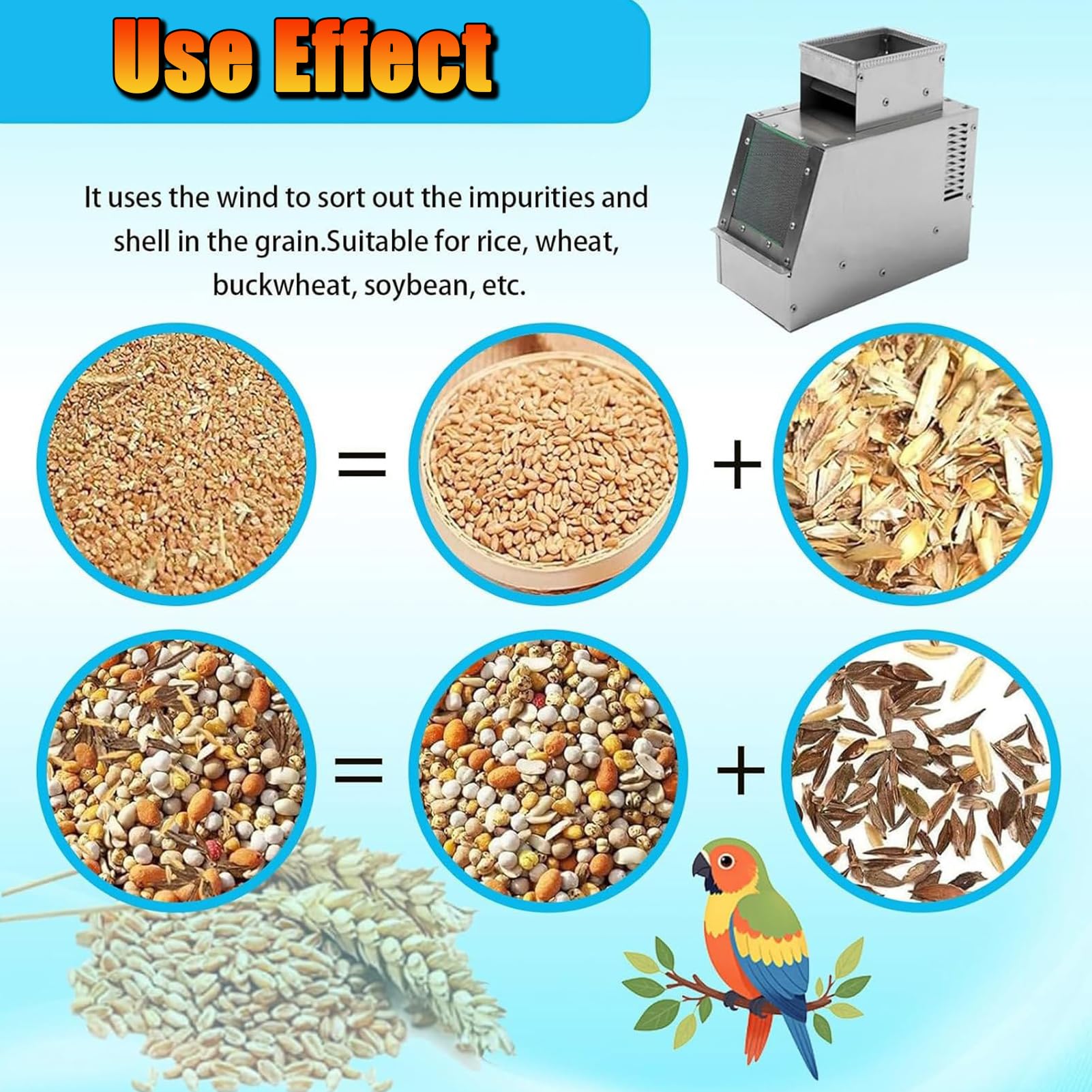 Máquina Limpiadora de Semillas para Aves, Separador de Cáscaras de Alimento para Aves con Ventilador de Velocidad Ajustable, Máquina Aventadora de Cereales de 30–40 kg/h, Clasificadora de Granos