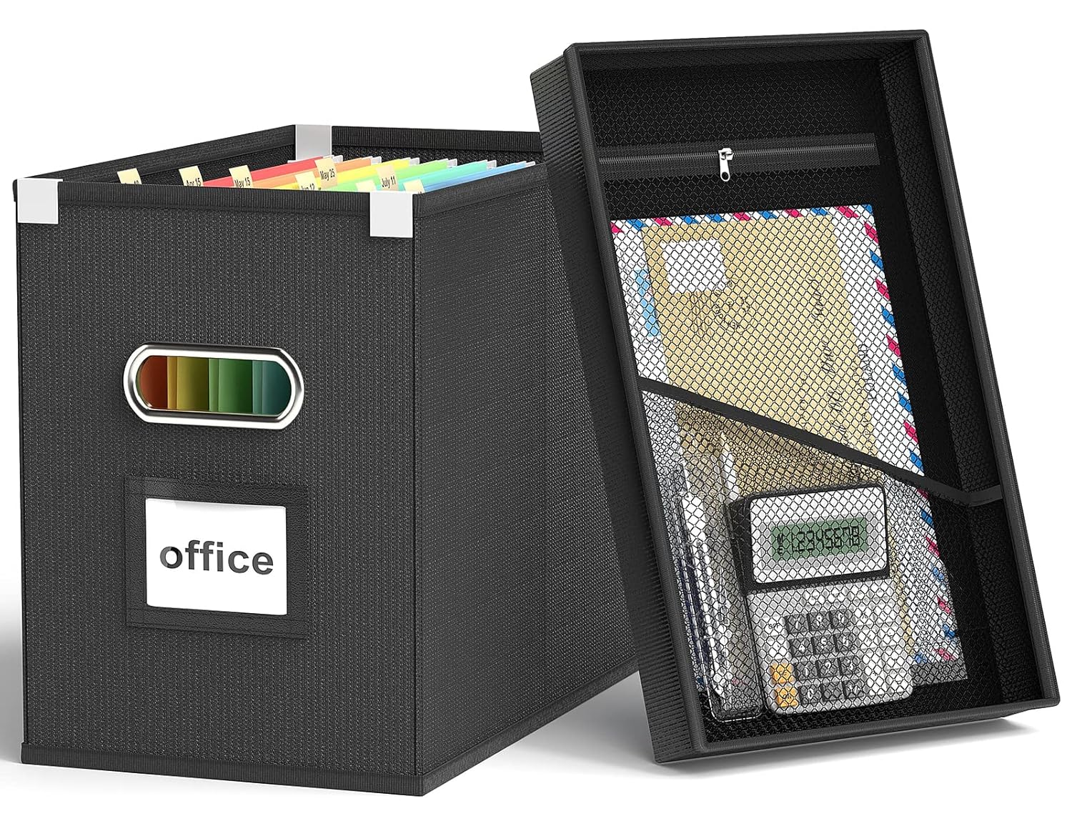 Huolewa File Organizer Box with Lid, Collapsible Hanging File Box