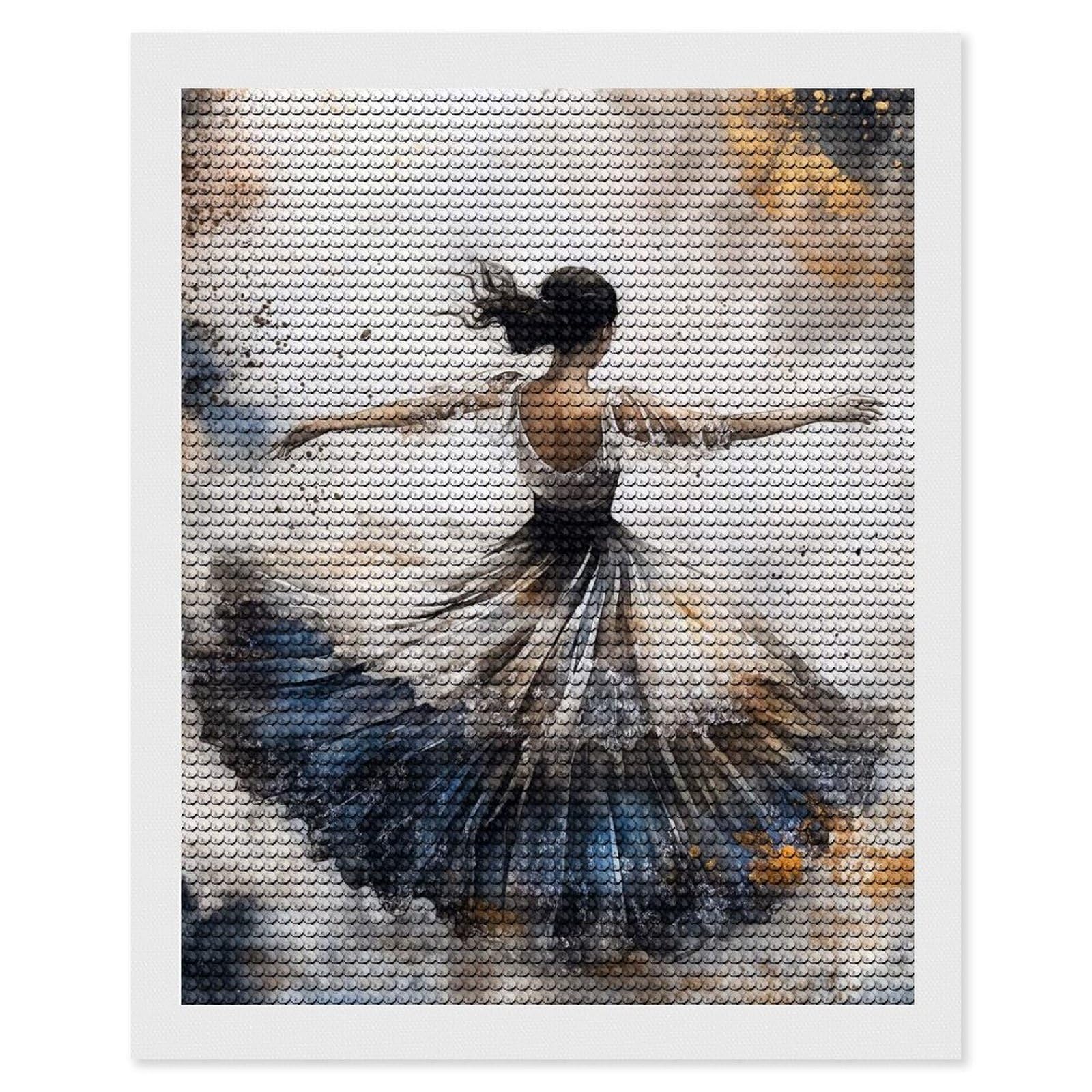 Junmoney Ballerina in A Flowing Dress DIY Diamond Art Canvas Kit 16"x20", Simple to Start, Fun Craft Experience, Modern Decor, Gift Idea, Adhesive Canvas