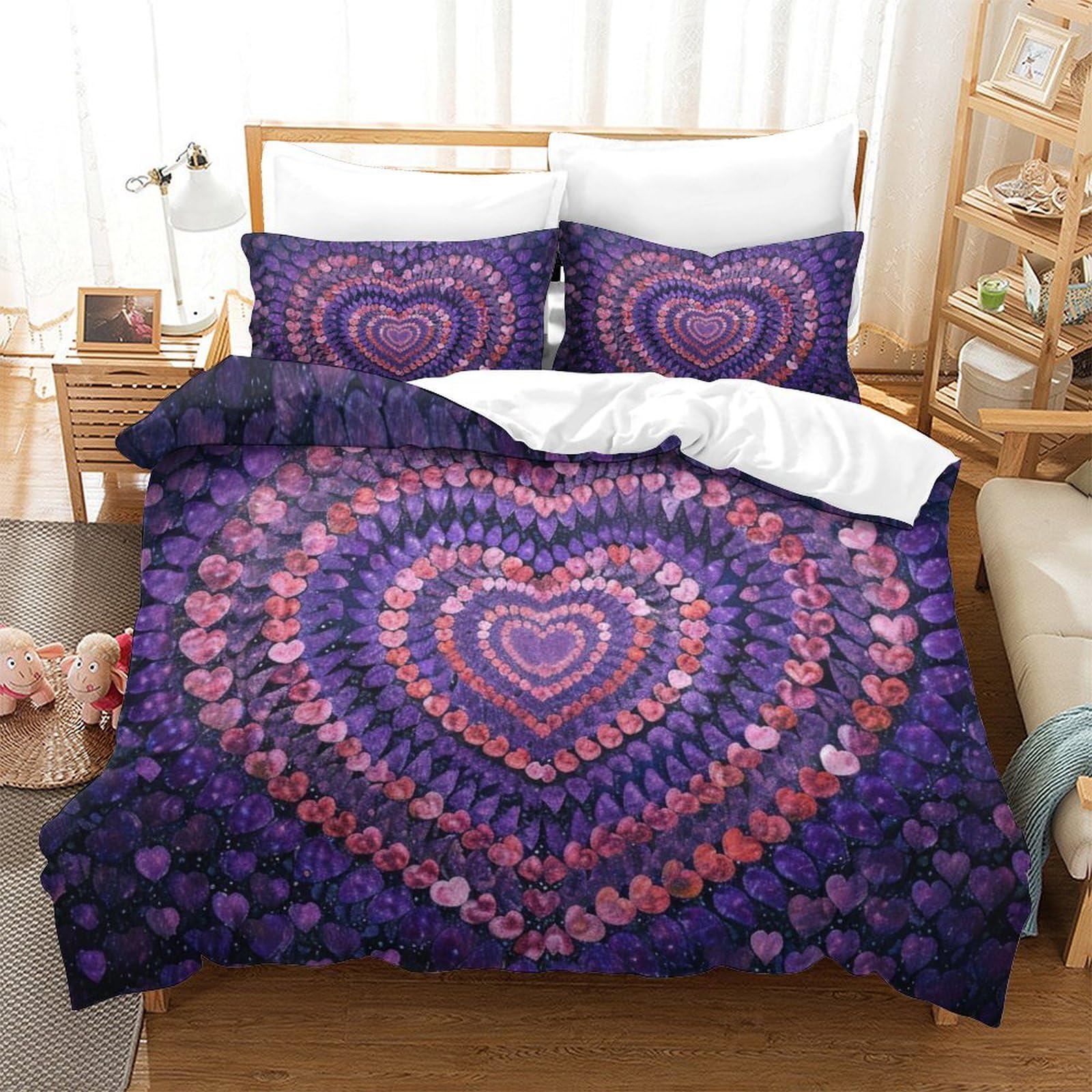 Parure de lit 3 pièces microfibre impression 3D housse de couette taies 260x220cm