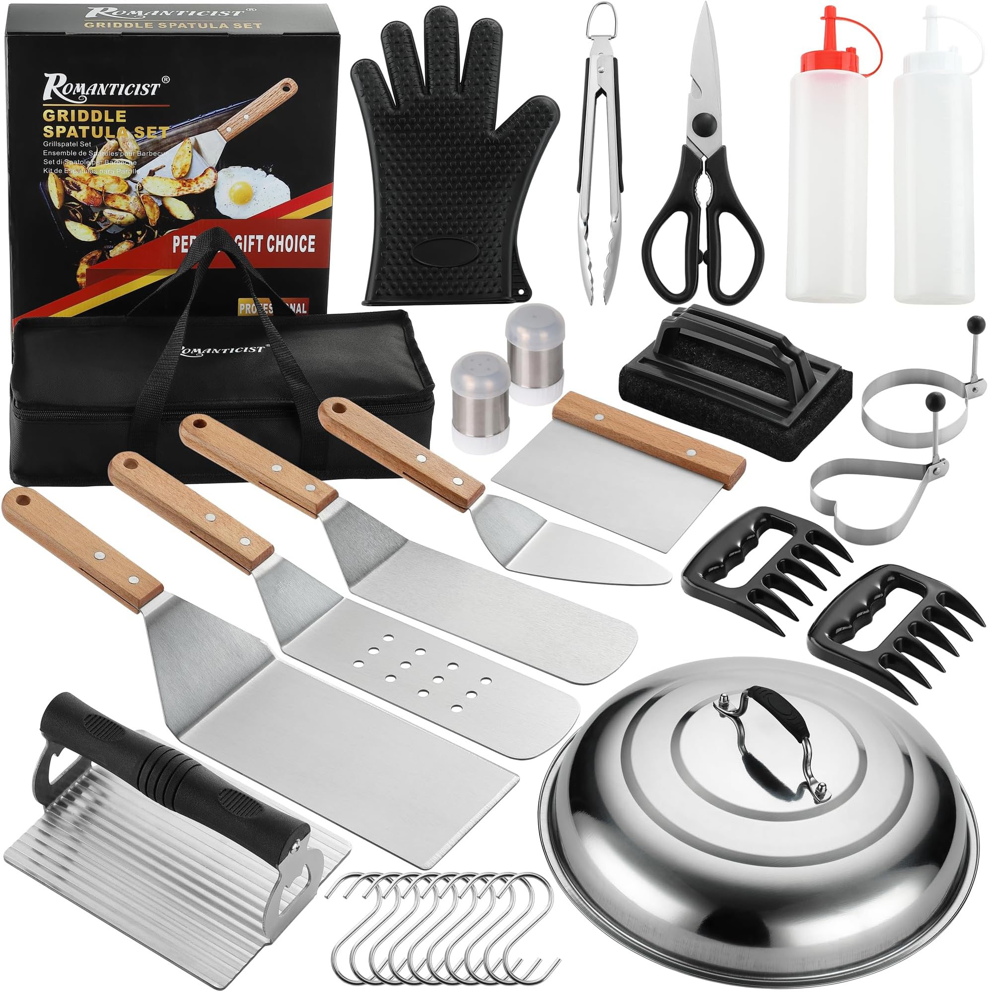 Professional Grade Griddle Accessories Kit - 30PCS Flat Top Grill Tools Set for Breakfast, Outdoor Grilling, Teppanyaki - Heavy Duty Griddle Spatula Scraper Burger Press - Ideal Grill Set
