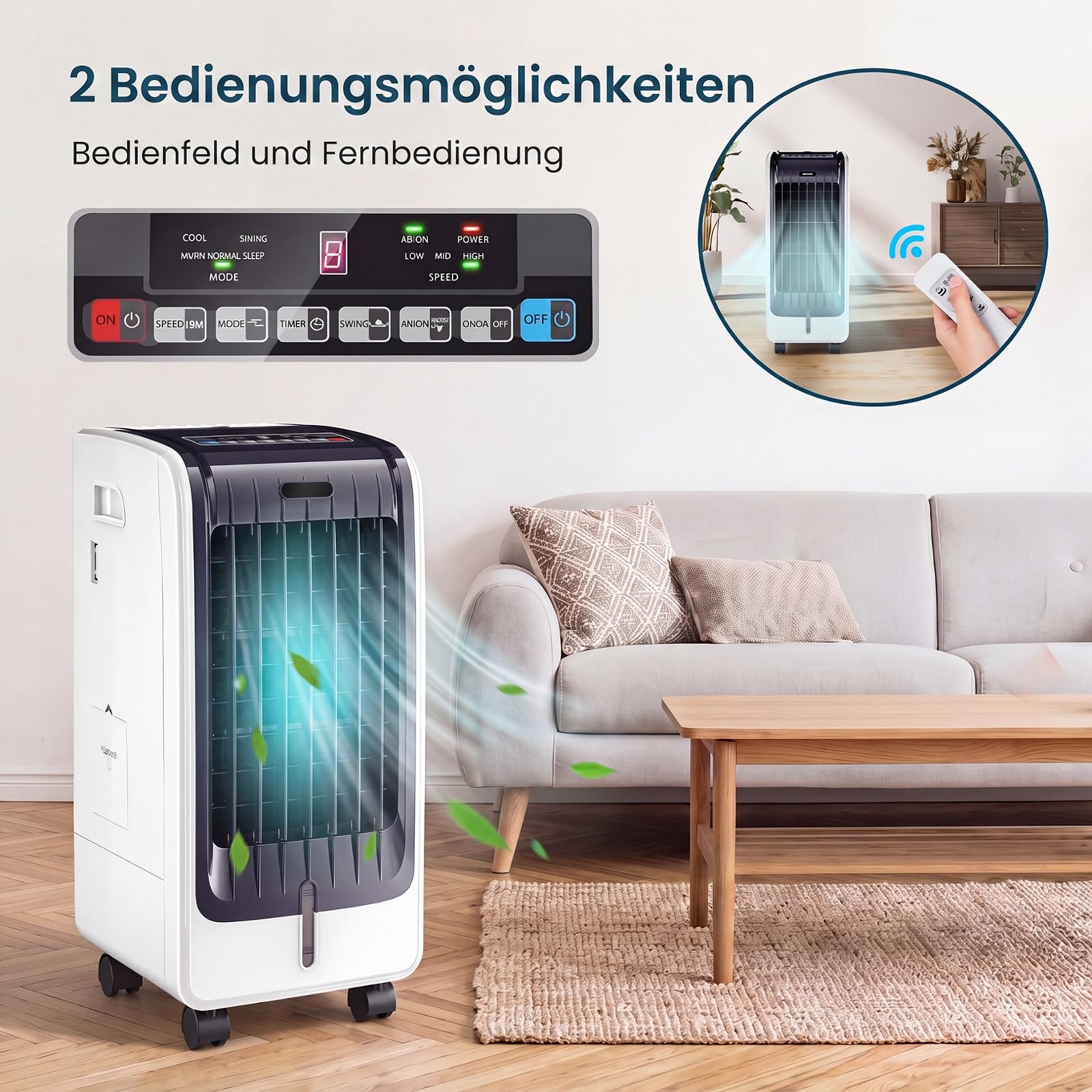 GYMAX 3 in 1 Mobiles Klimagerät, Luftkühler mit Kühlen, Ventilator, Luftreinigung & Luftbefeuchter, 75W Klimaanlage ohne Abluftschlauch mit 3 Geschwindigkeiten, 6L Wassertank, Timer