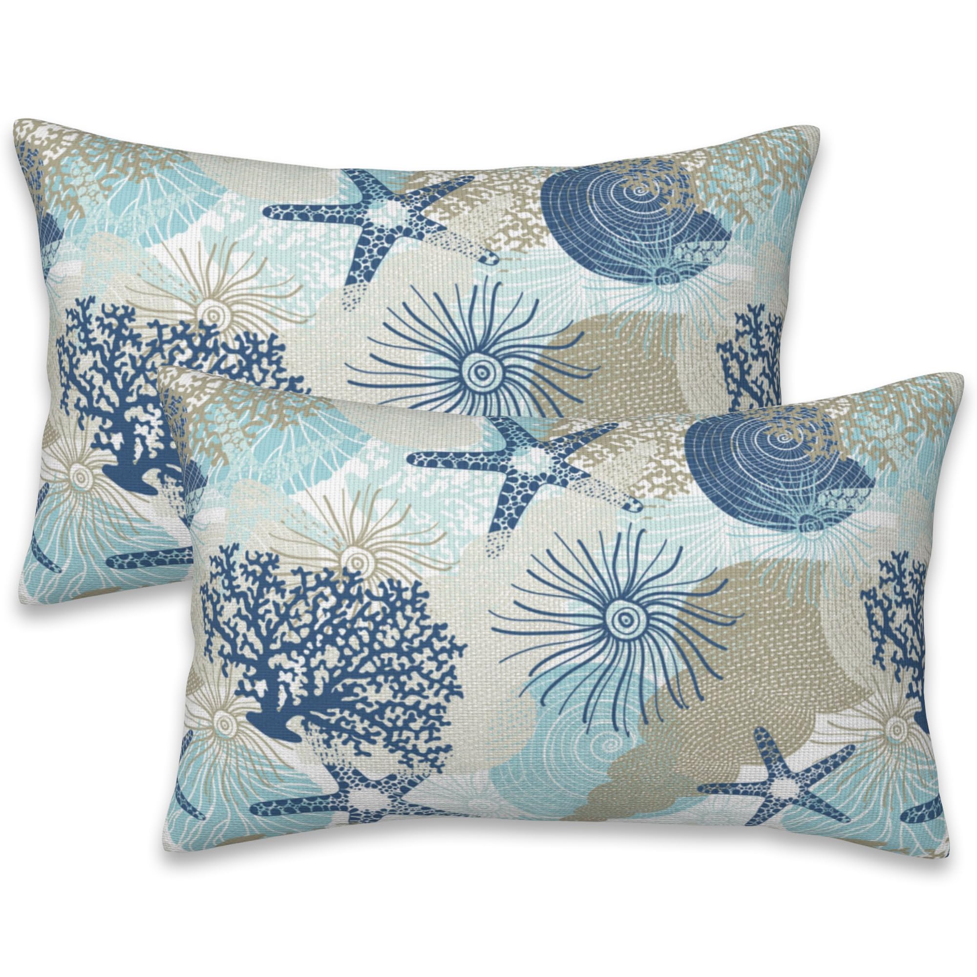 Naqiuli Throw Pillow Cover Case Cute Corals and Seashells Pillow Covers 20x12 Inch Set of 2,Soft Decorative Throw Pillow Case for Living Room Bedroom