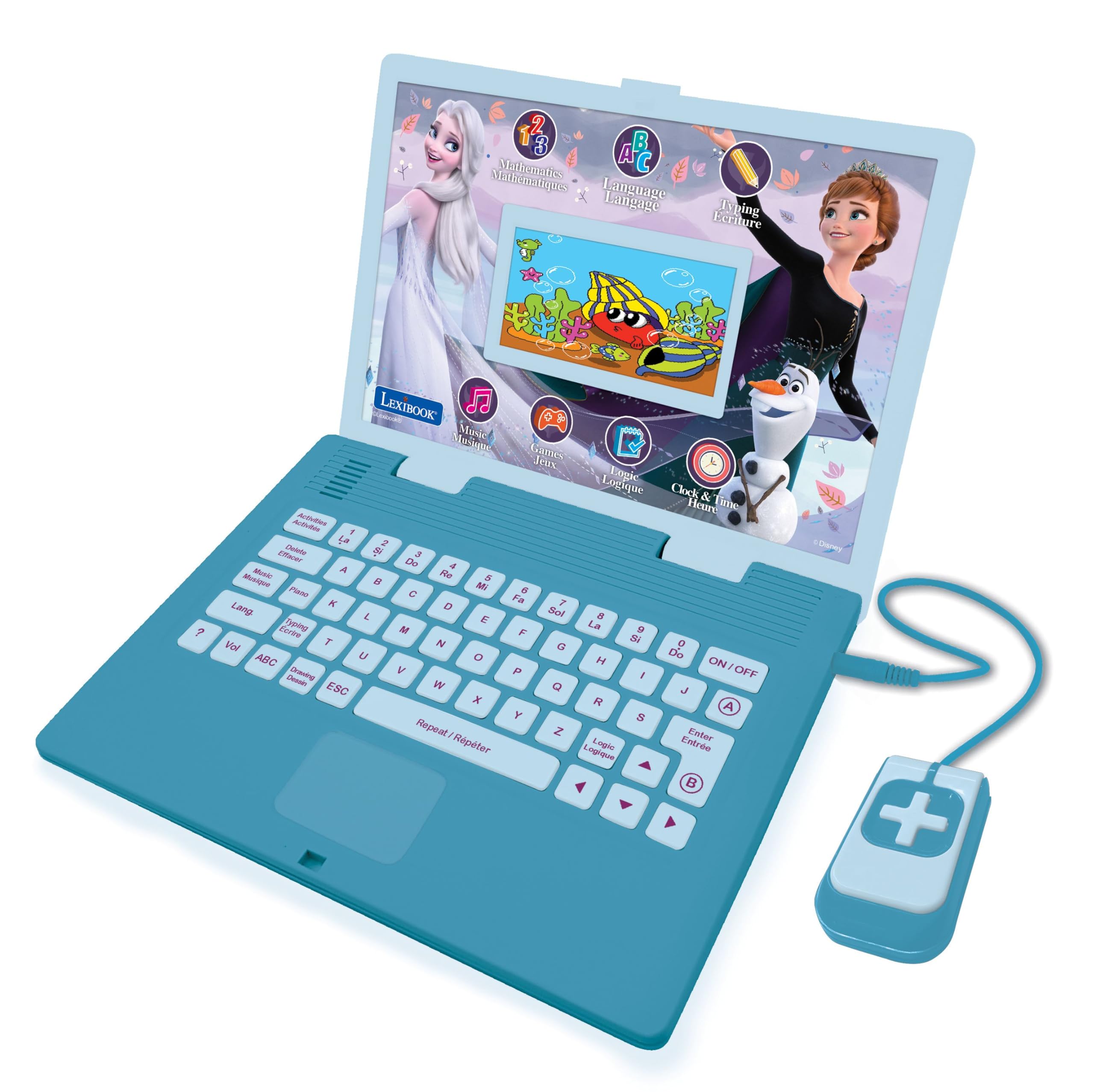 LEXIBOOK Frozen, Educational and Bilingual Laptop French/English, Toy for Child Kid (Boys & Girls) 130 Activities