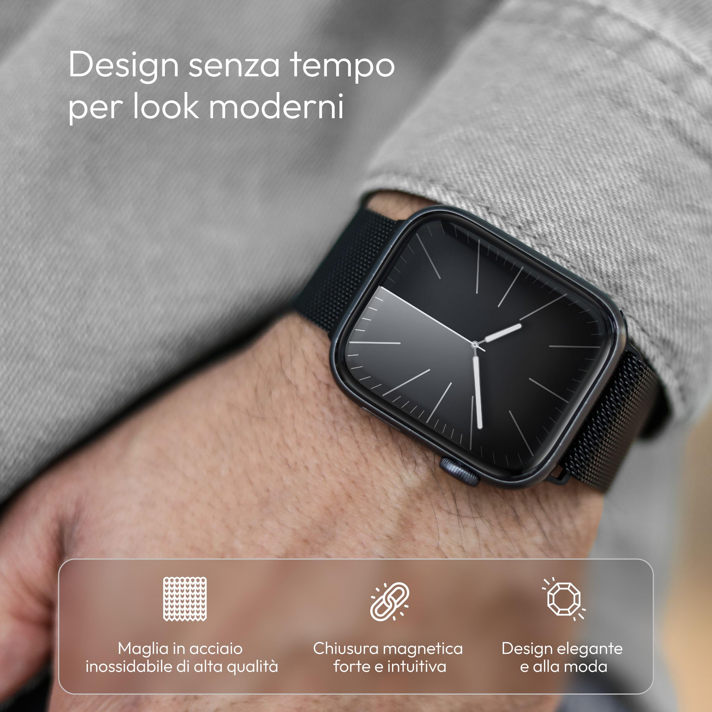 VONMÄHLEN Milanese Loop 2 - Elegante cinturino in acciaio inox con chiusura magnetica, regolabile di alta qualità, compatibile con Apple Watch