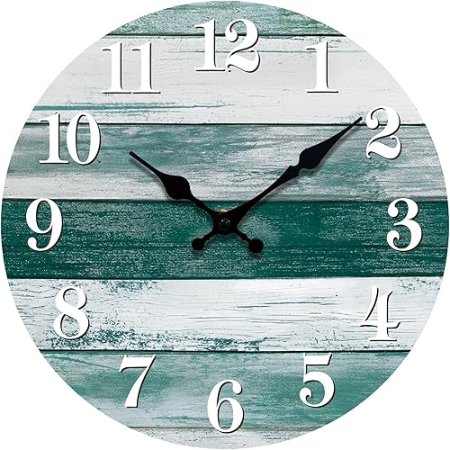 Reloj de pared silencioso sin tictac de madera, funciona con pilas, 10 pulgadas, pequeño, rústico, estilo retro, rústico y de playa, decorativo para