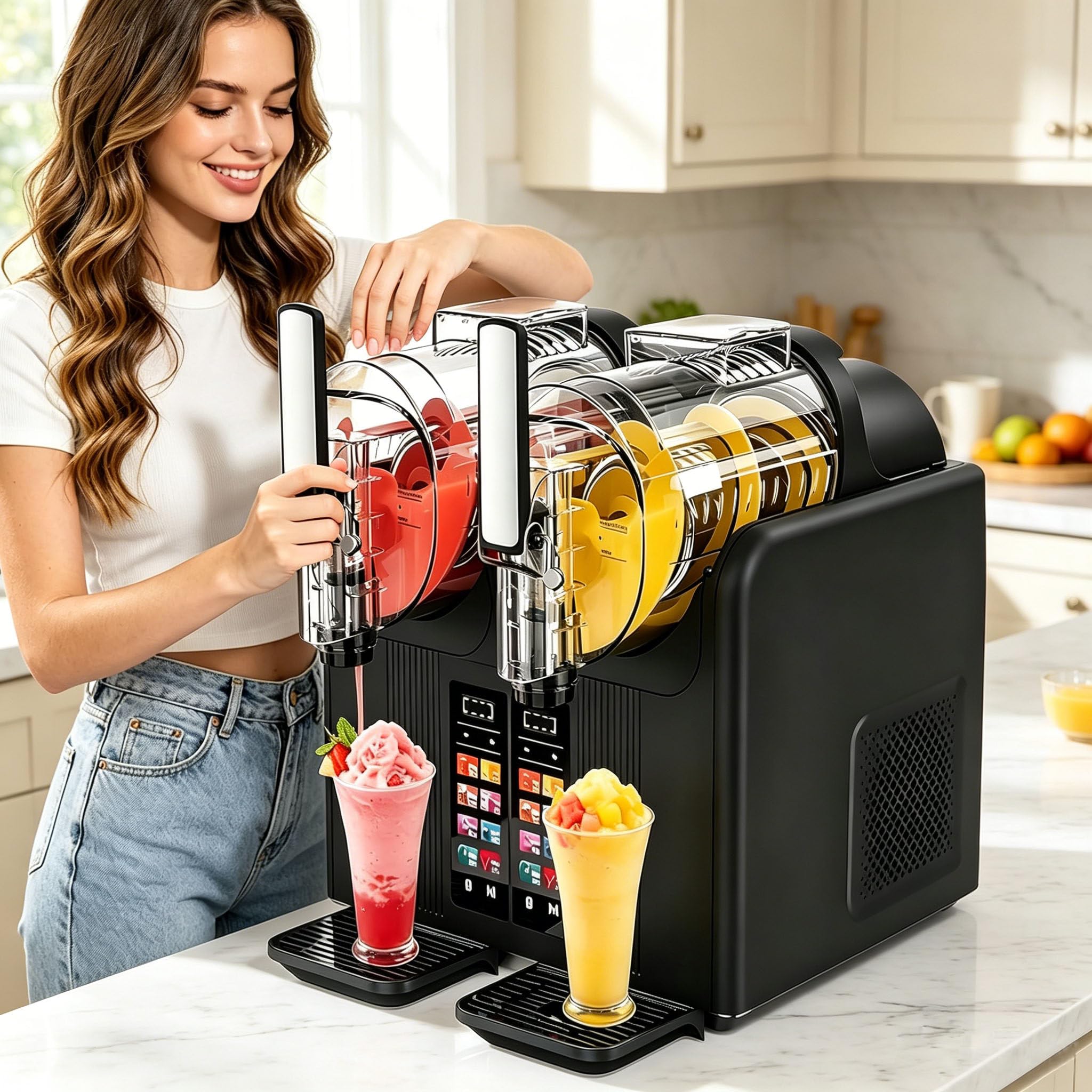 XDLYWUZIQ 2L Slushie Maker Machine for Home Black-DoubleBowl