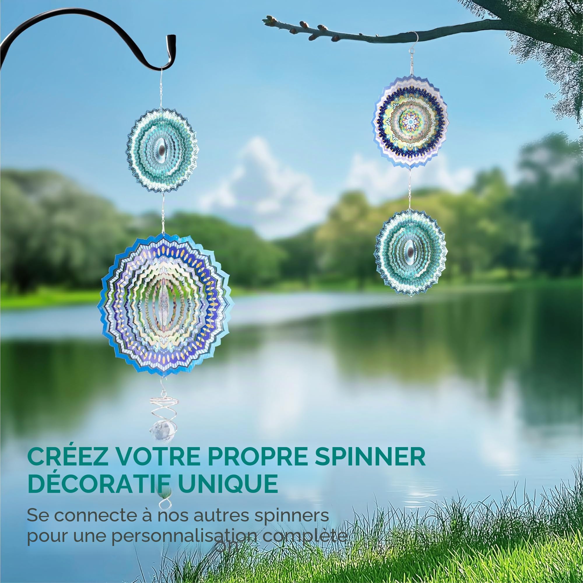 Navaris Carillon a Vent Exterieur Zen - Eolienne Moulin à Vent Cinétique Pivotant avec Crochet de Suspension - Decoration Jardin en Acier Inoxydable - Éolienne pour Extérieur