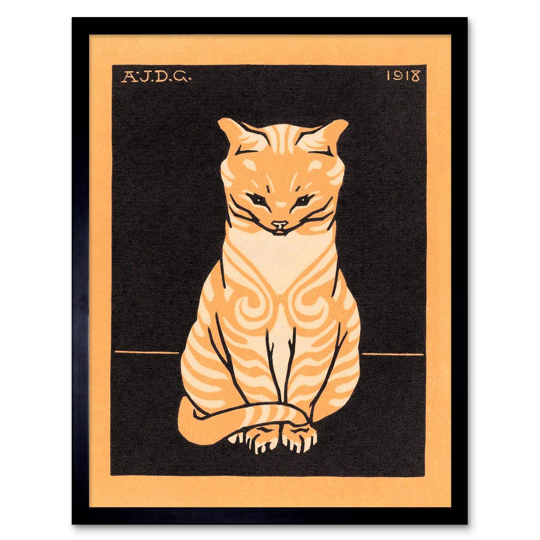 Wee Blue Coo Sitting Tabby Cat Julie De Graag Art Print Framed Poster Wall Decor 12X16 Inch