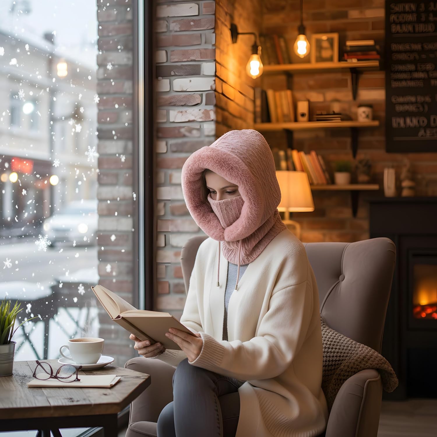 HUAMULAN Women Winter One Piece Beanie Hat Slouchy Fleece Balaclavas Face Mask Neck Scarf Set Earmuff Ski Snow Knit Hats - Image 8