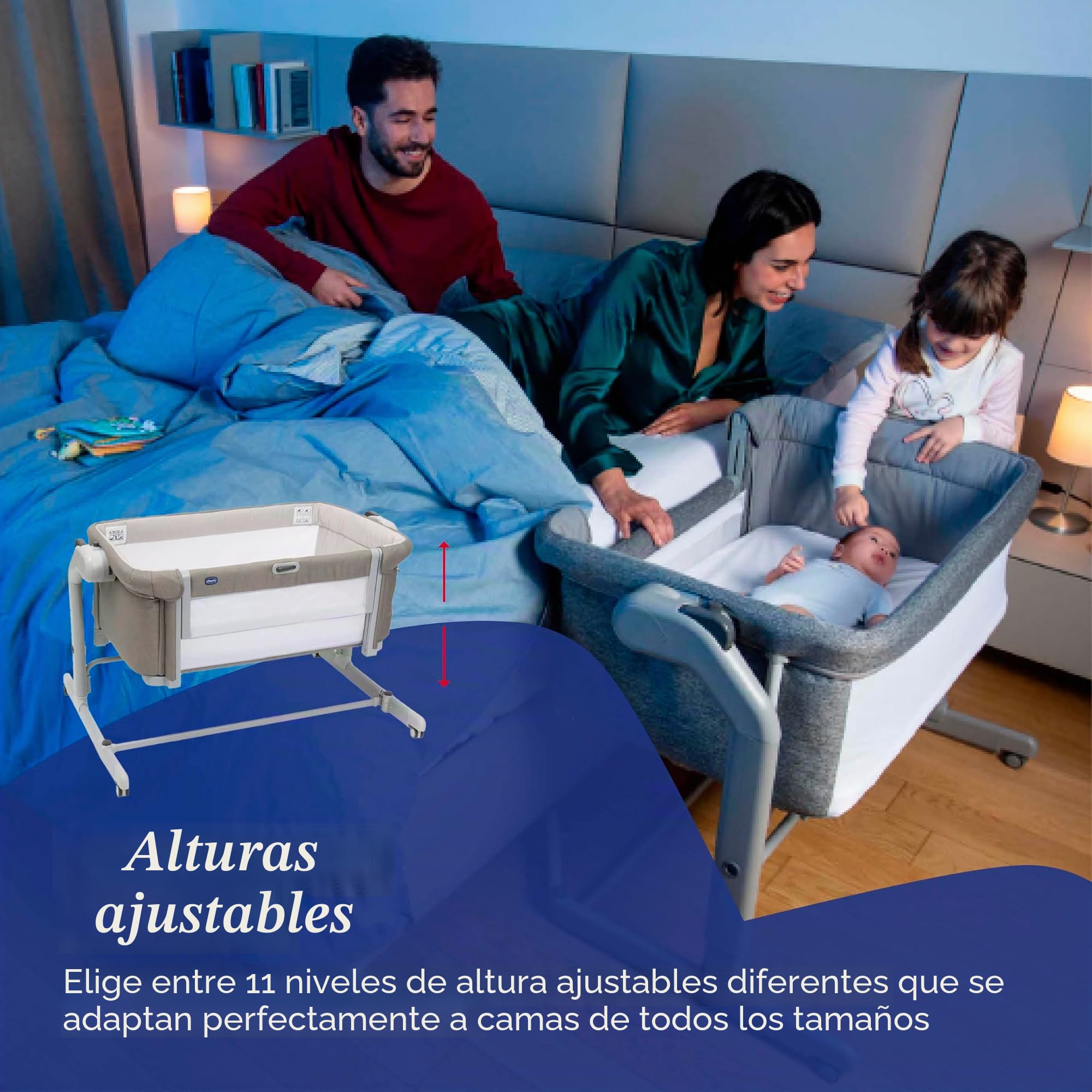 Chicco Next2Me Magic EVO - Cuna Infantil, Compatible con Diferentes Camas, Modo balancín, Altura Ajustable, Barrera Deslizante, 4 Ruedas, Buena circulación de Aire, colchón y Bolsa incluidos, 0-6 m