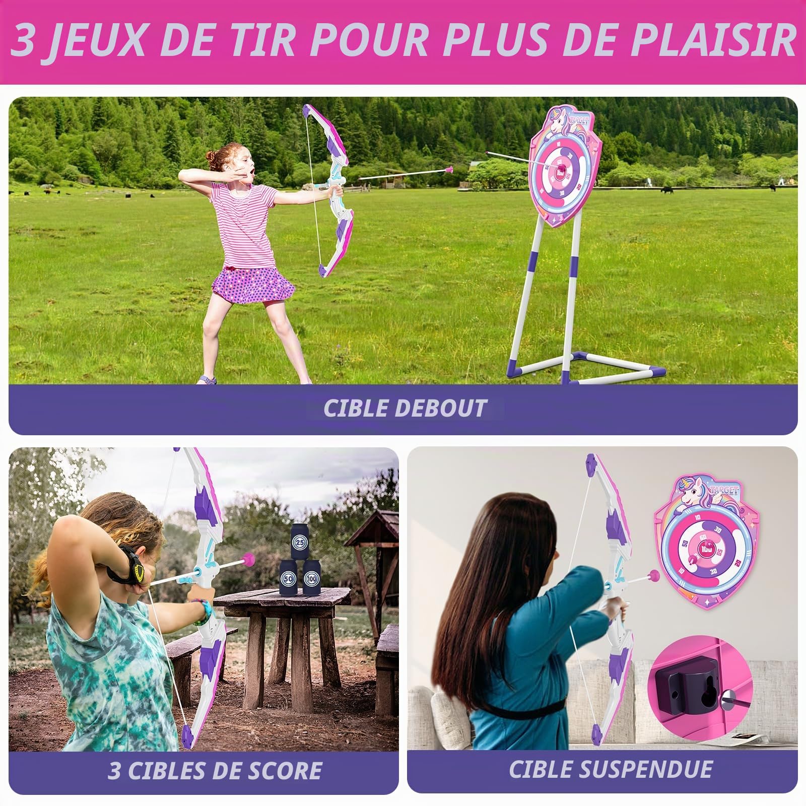 HYES Tir à l'arc Flèche et Arc Jouet pour Enfants, Kit de Tir à l'arc avec Lumières LED, flèches à Ventouse, Cible Debout, Flèches et Cibles de Score, Jouet d'Intérieur et d'Extérieur
