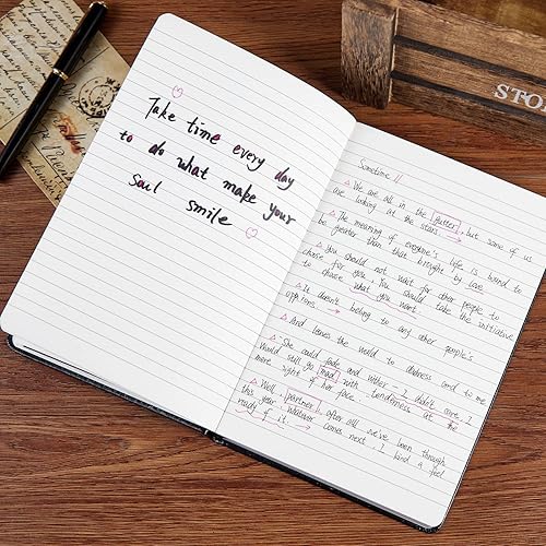 Miniatura 4 de Cuaderno de cuero rayado de papel – 320 páginas A5 cuaderno de rayas universitarias grueso para escribir, papel rayado de 3.53 oz/m², tapa dura de