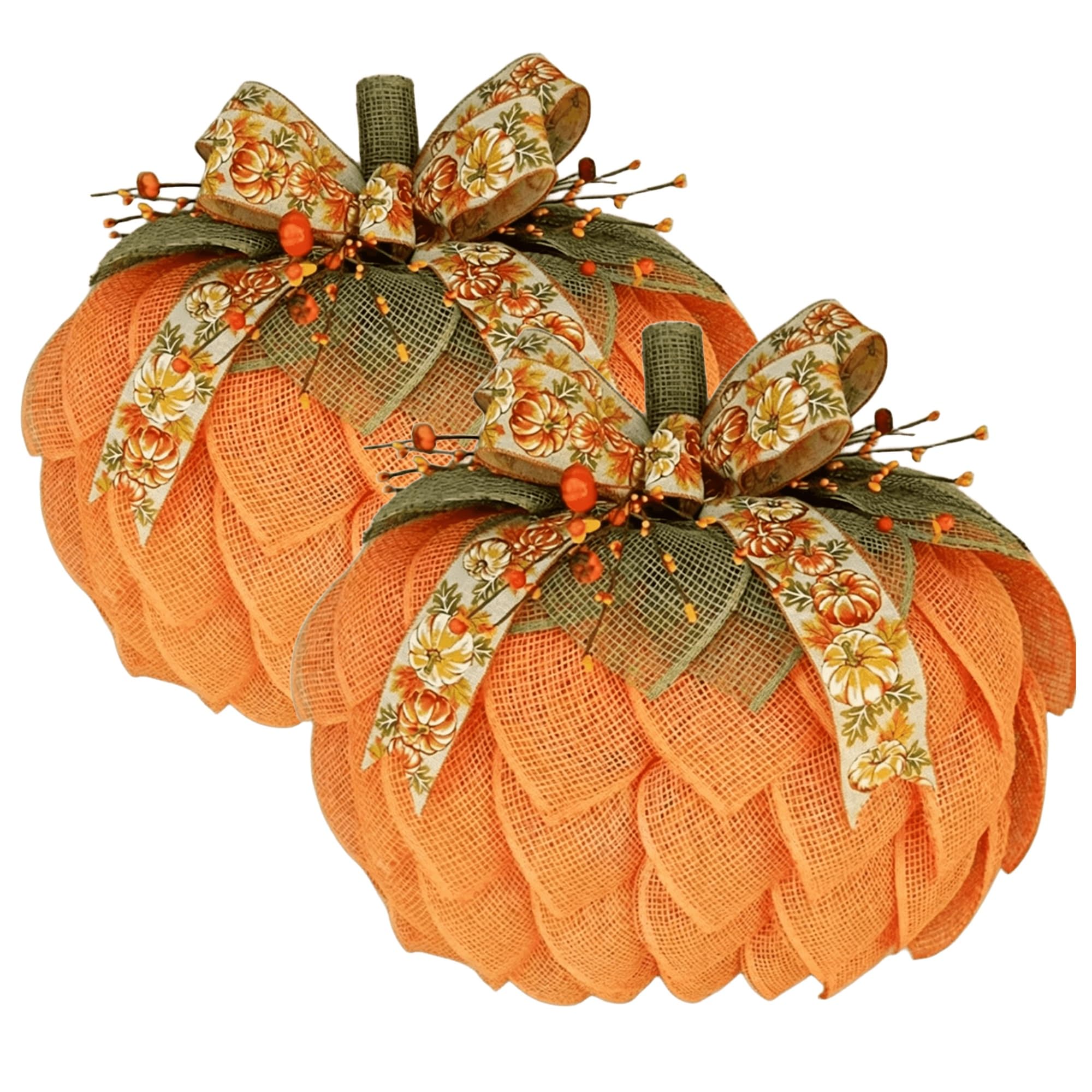 Couronne citrouille en toile de jute style ferme avec grand nœud rustique et baies