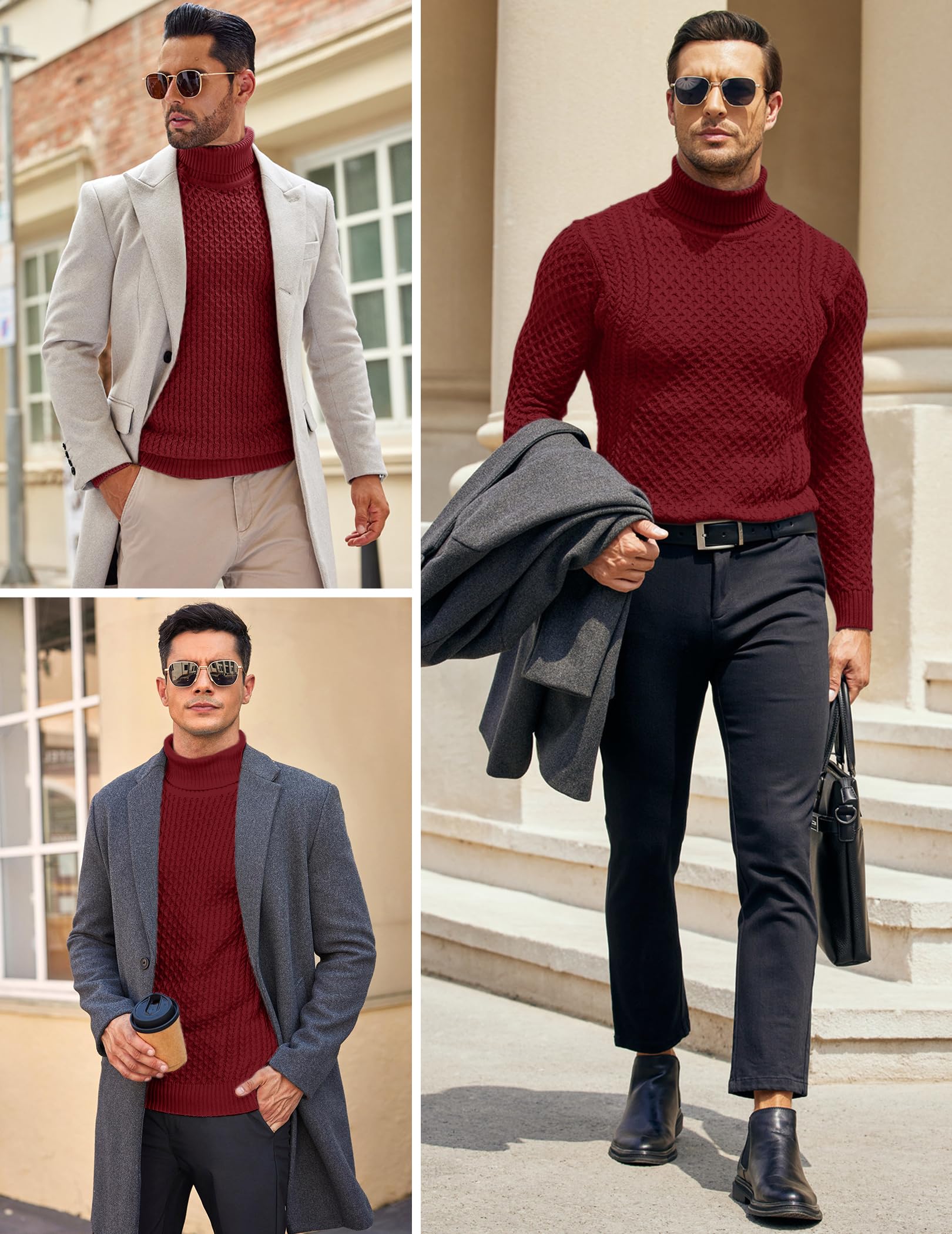 COOFANDY Maglione Uomo Collo Alto Maglione Dolcevita Elegante Maglia Lupetto Slim Fit Maglia Invernale