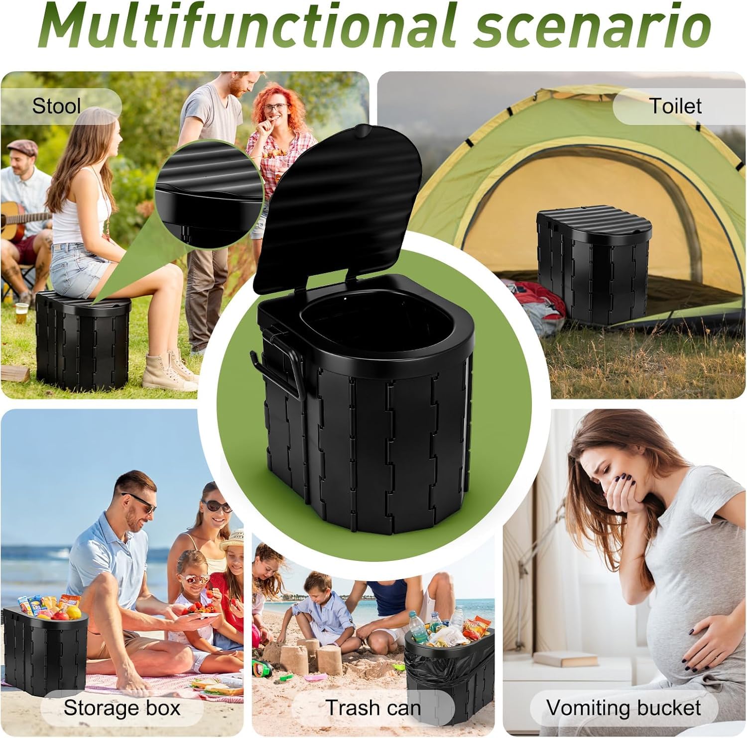 Siège de toilette pliable portable pour camping | Avec couvercle, support de papier toilette, pour voiture, camping, randonnée, camion, camping-car, plage