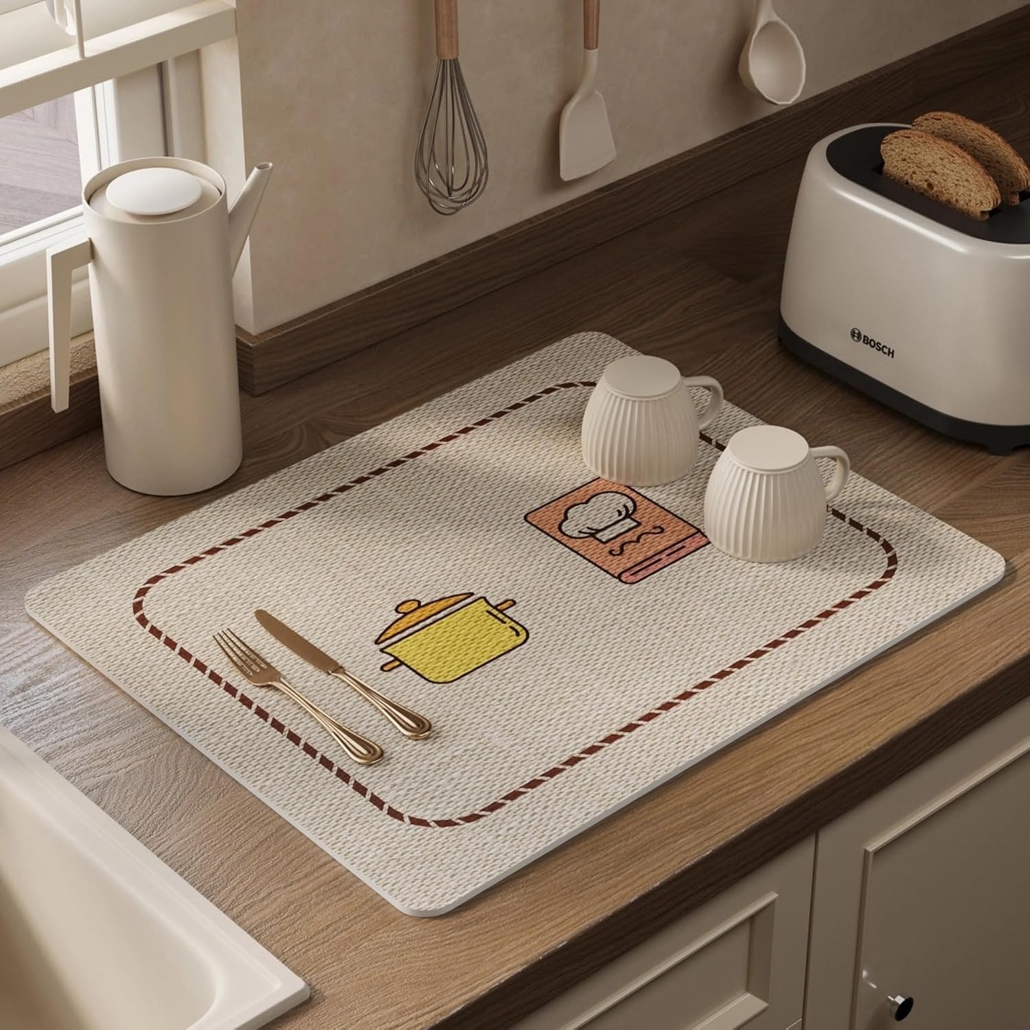 Dish Drying Mat - Absorbent Countertop Mat for Coffee Maker, Expresso Machine, Cute Kitchen Use (04,20''×32'')