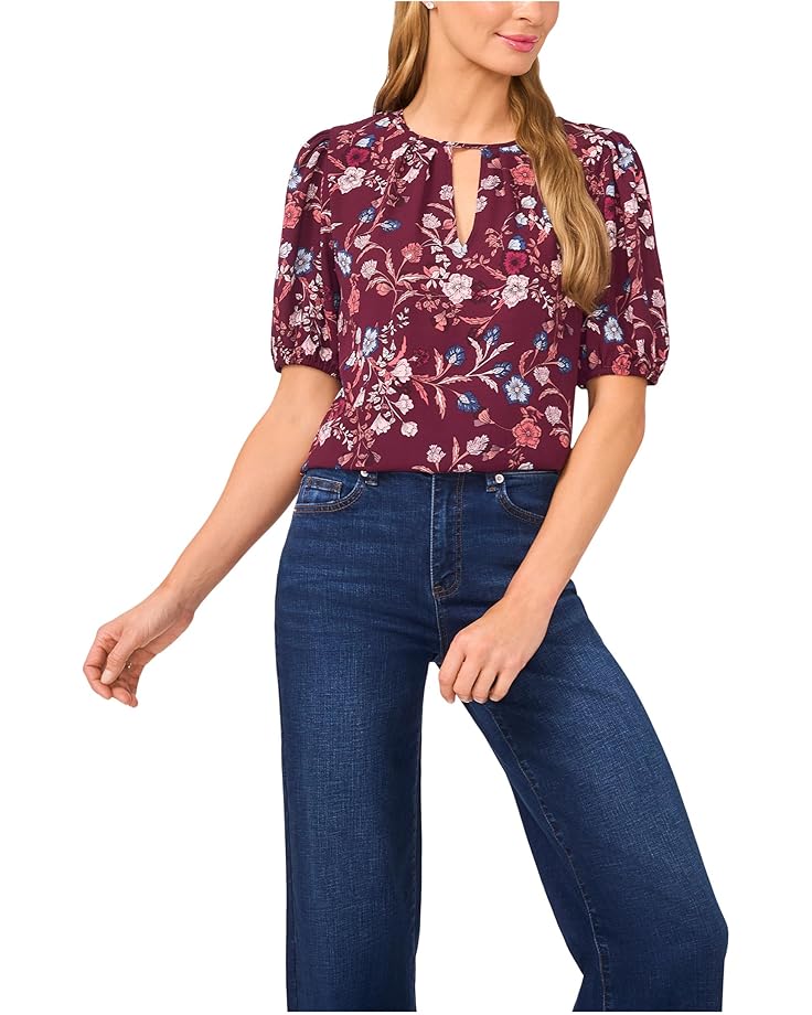 CeCe Front Keyhole Short Puff Sleeve Top - Main View