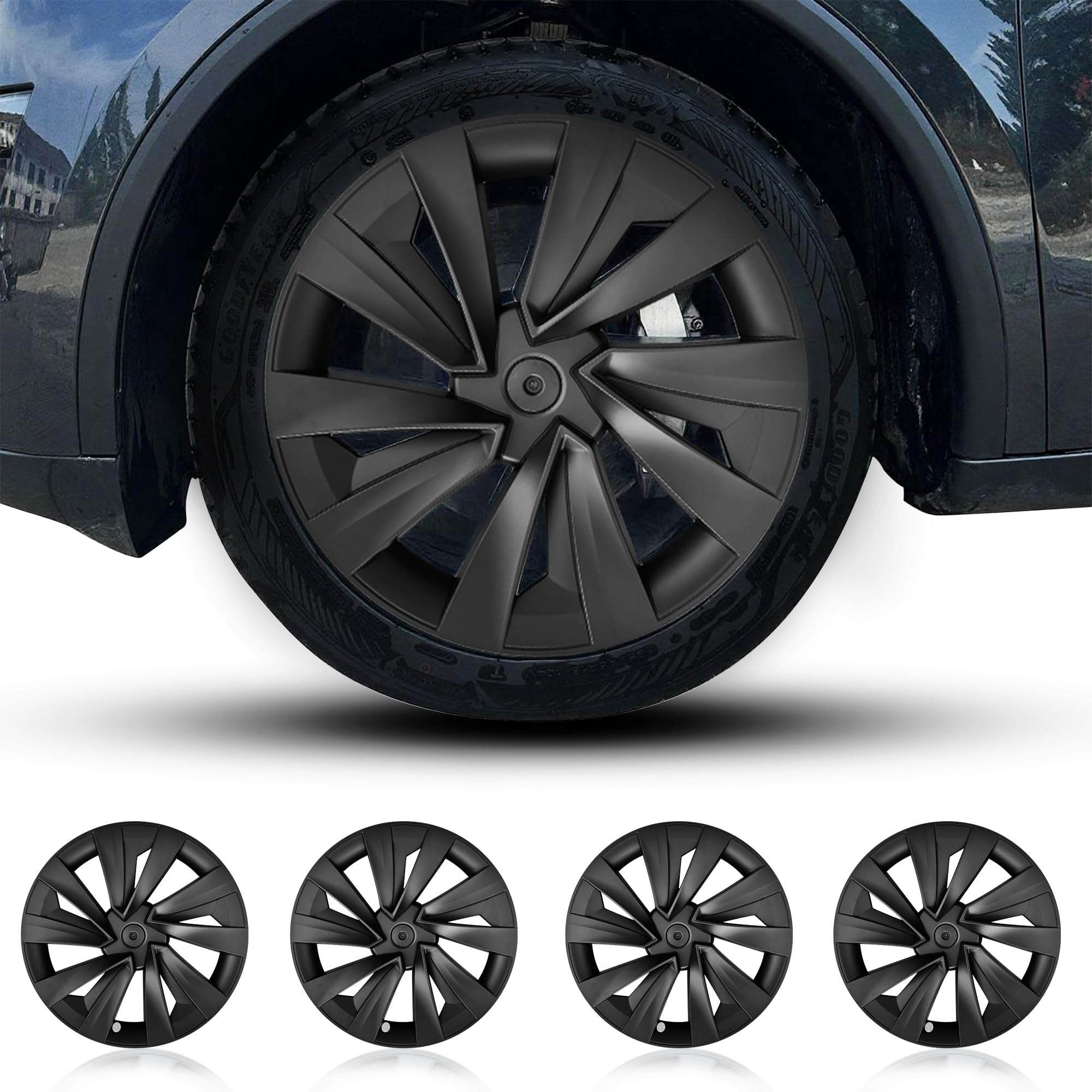 Arcoche Model Y 2025 2026 Juniper 19 Pouces Couvertures de Roues 4 Pcs Protecteur de Jante Model Y Juniper Hubcaps Matériel ABS Couvertures de Roues Enjoliveurs(Style d'usine Original-Noir Mat)