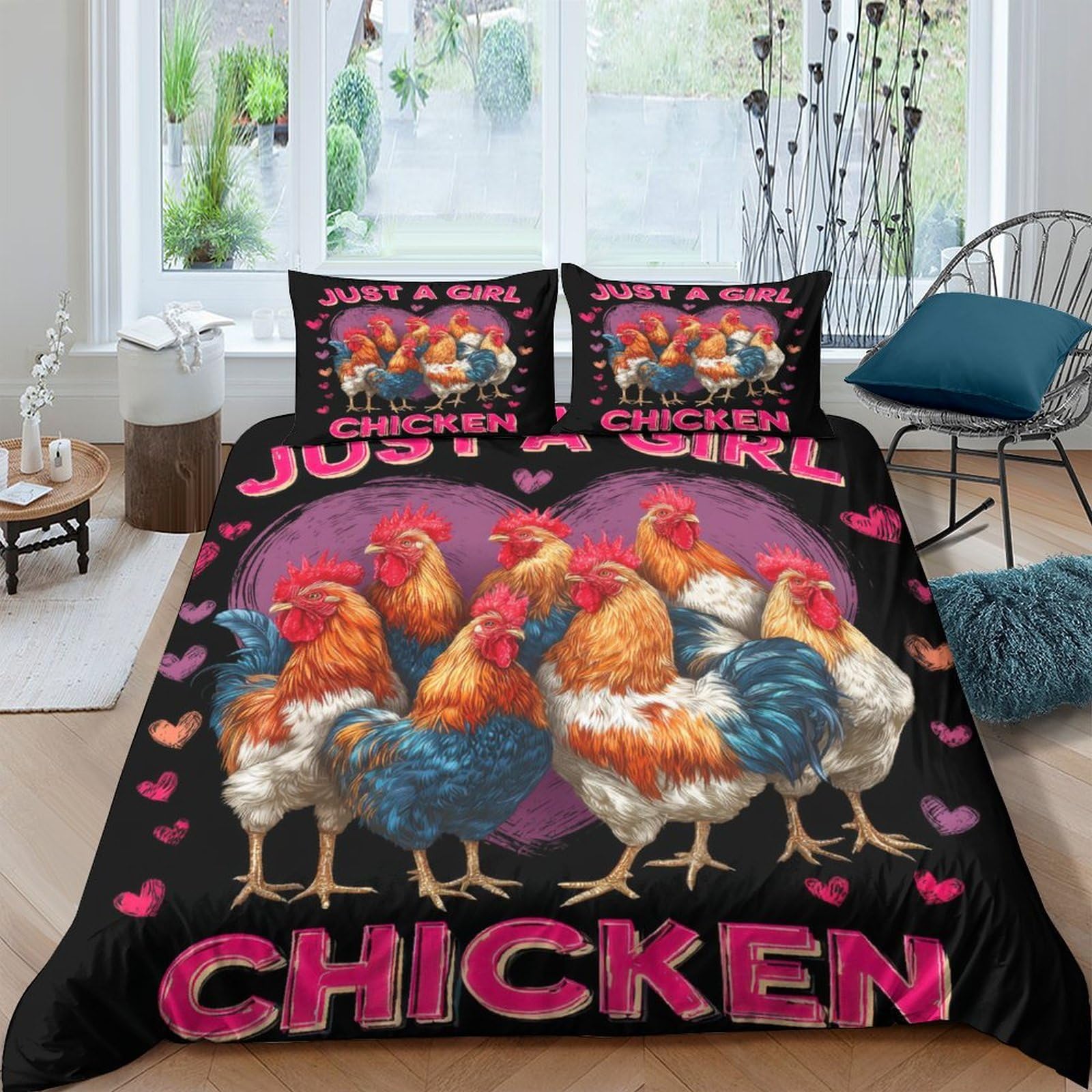 Ctjqhvkz Style-2 3D Printed Chicken Rooster Fitted Sheet Microfiber Colourful Hen Bed Cover Anti-Slip Washable Bedroom Decor For Home Guestroom Single（135X200cm）