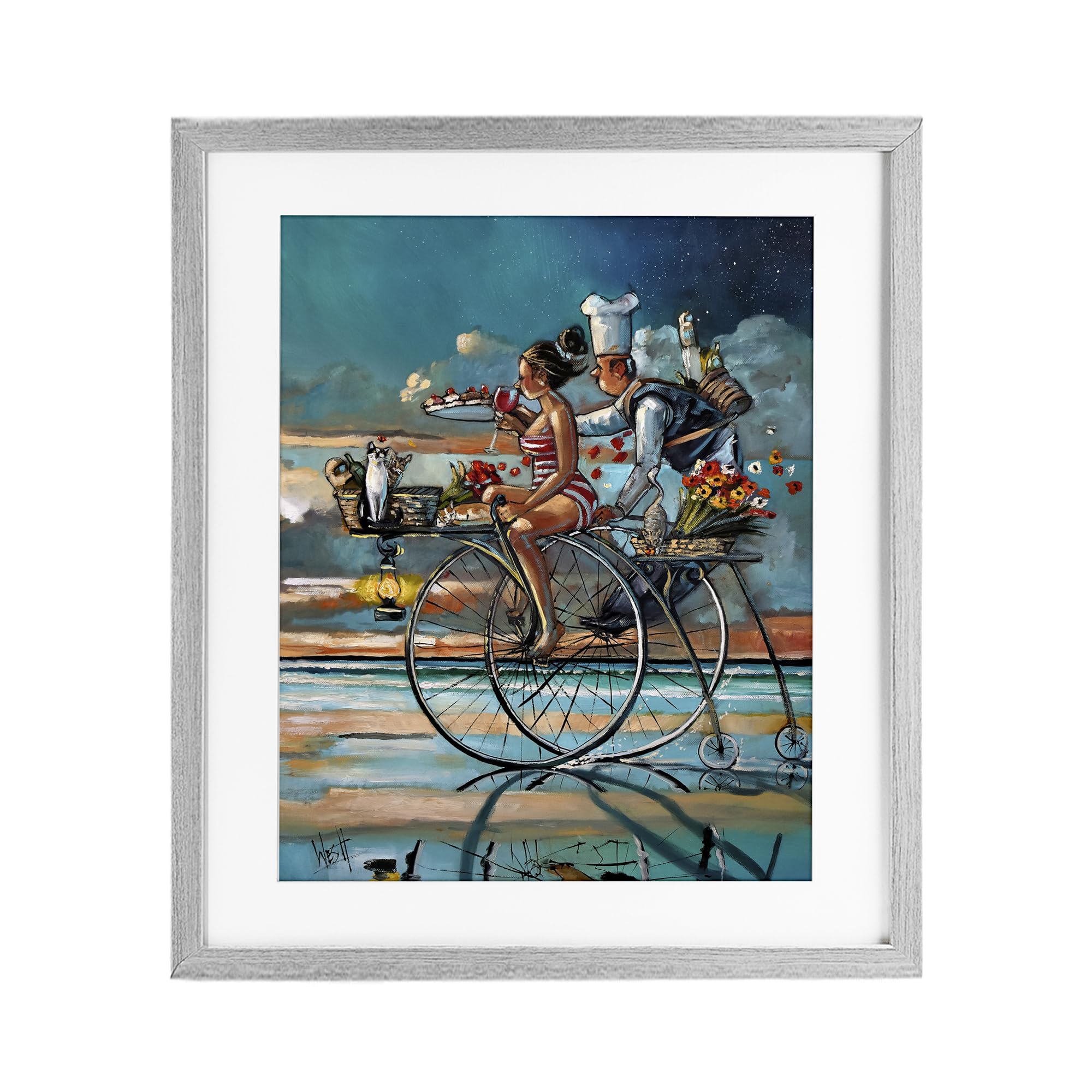 Stupell Industries Farmhouse Gray (Textured) 'Zaan's Dream Seaside Bicycle Ride'| Framed Print Under Glass