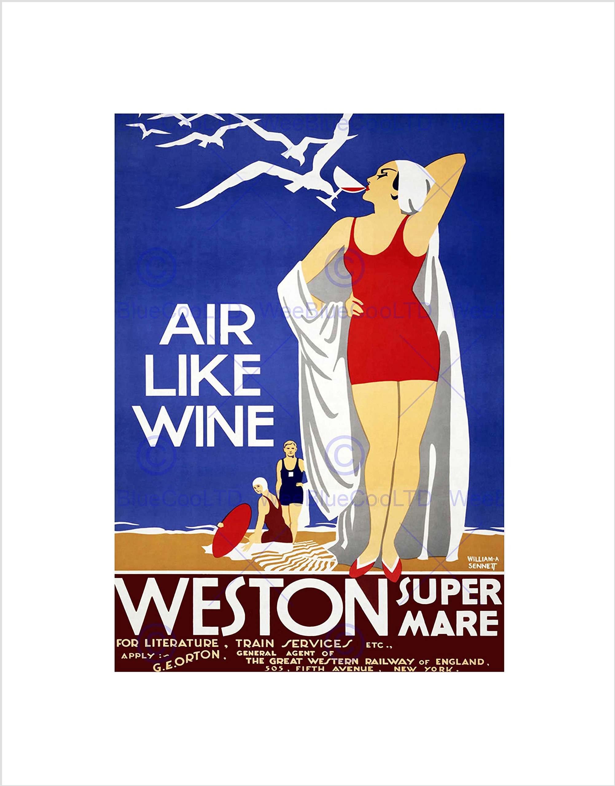 Wee Blue Coo Travel Weston Super Mare Gwr Railway UK Vintage Advert Wall Art Print
