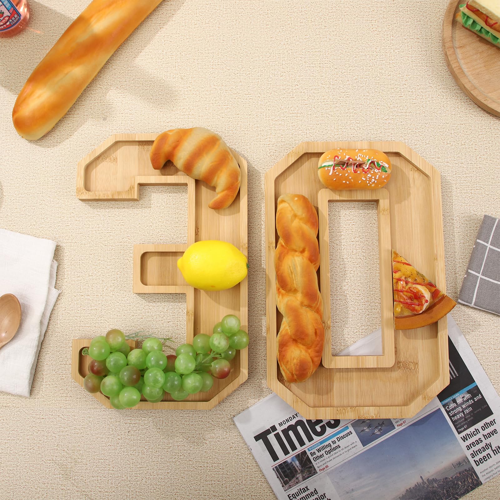 Anniversary Number Charcuterie Tray, 30th 40th 50th 60th Birthday Decorative Platter,Wooden Serving Tray for Braekfast Candy Cake Cookies (30th)