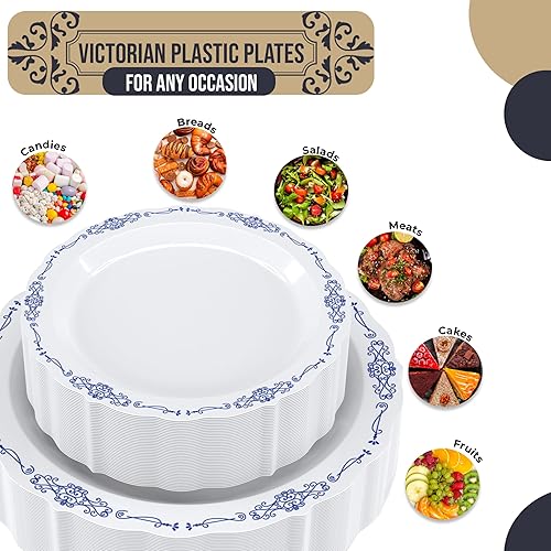 Miniatura 2 de Juego de 80 platos de plástico para fiestas, 40 platos grandes de 10.25 pulgadas, 40 platos pequeños de 7.5 pulgadas para ensaladapostre, porcelana