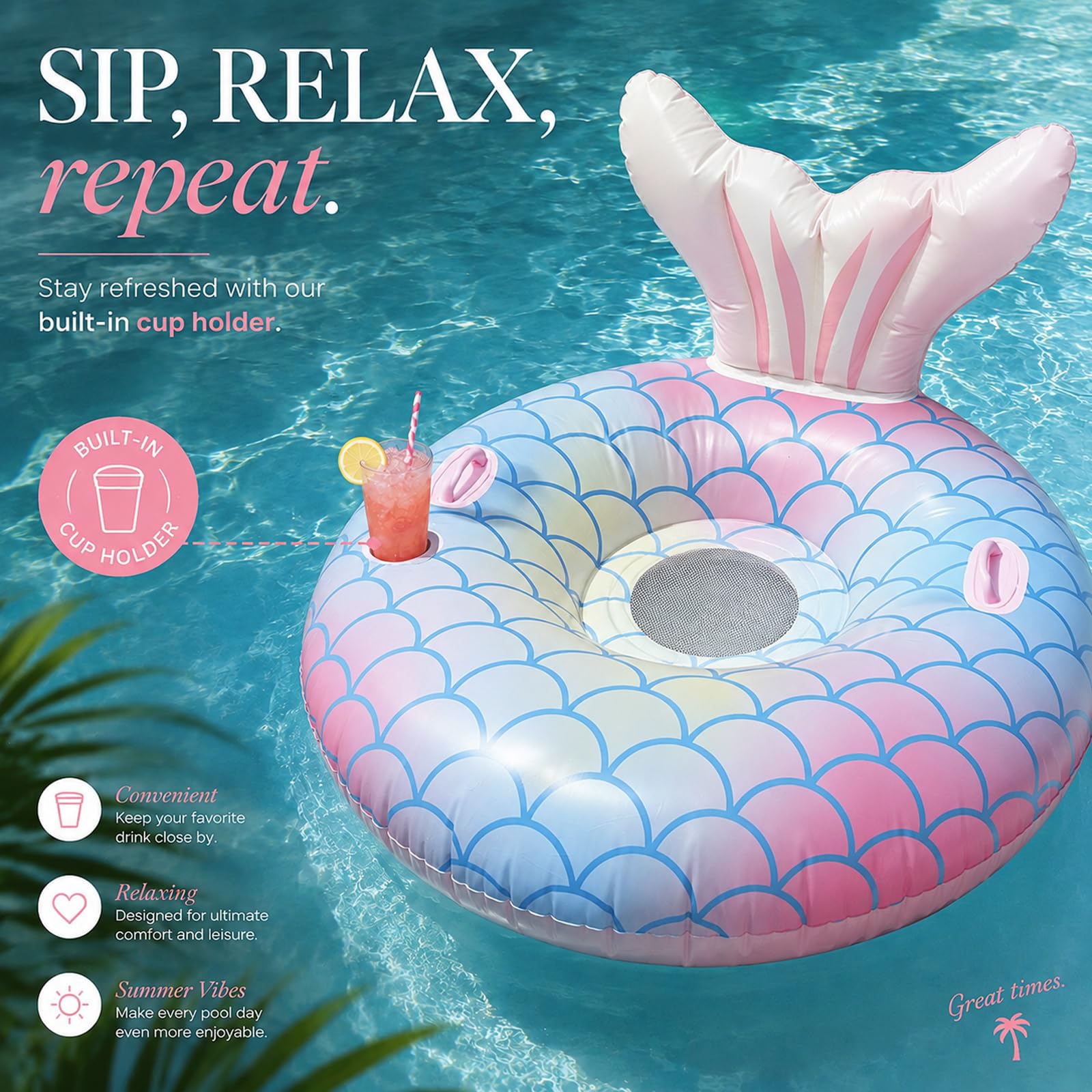 ZoneYan Grande Hamaca Flotante,125 * 80cm, Hinchable Colchoneta Piscina Respaldo,Inflables Flotante Colchoneta, Adulto Flotador Piscina, Piscinas Hamaca Portavaso, Piscinas Flotadores Inflables