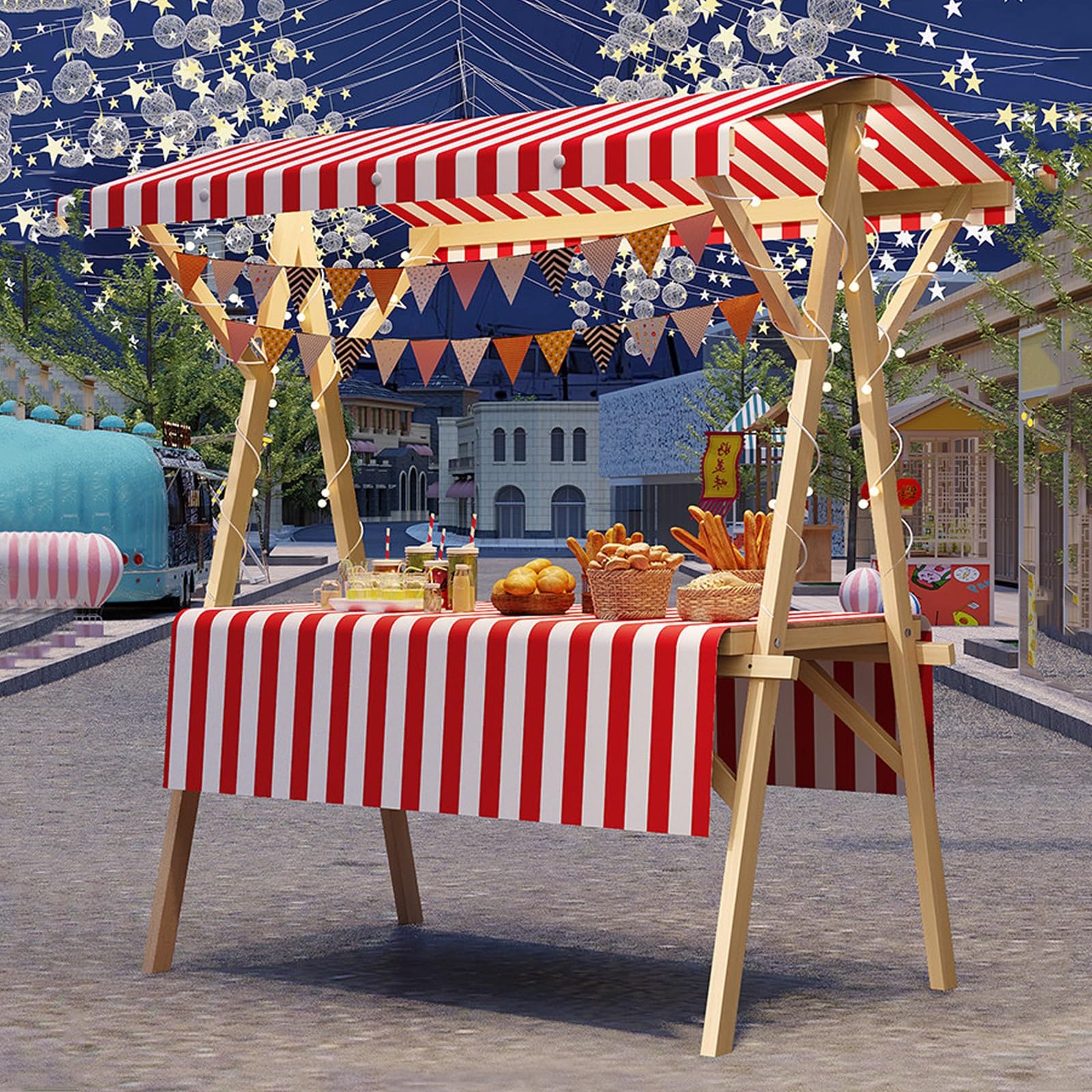 HARELA Carrito de Comida callejera de Madera, Genérico Puesto De Mercado con Toldo, Puestos Plegables for ferias de artesanías, mercados callejeros y ferias de artesanía(Red A,120cm/47.2in)