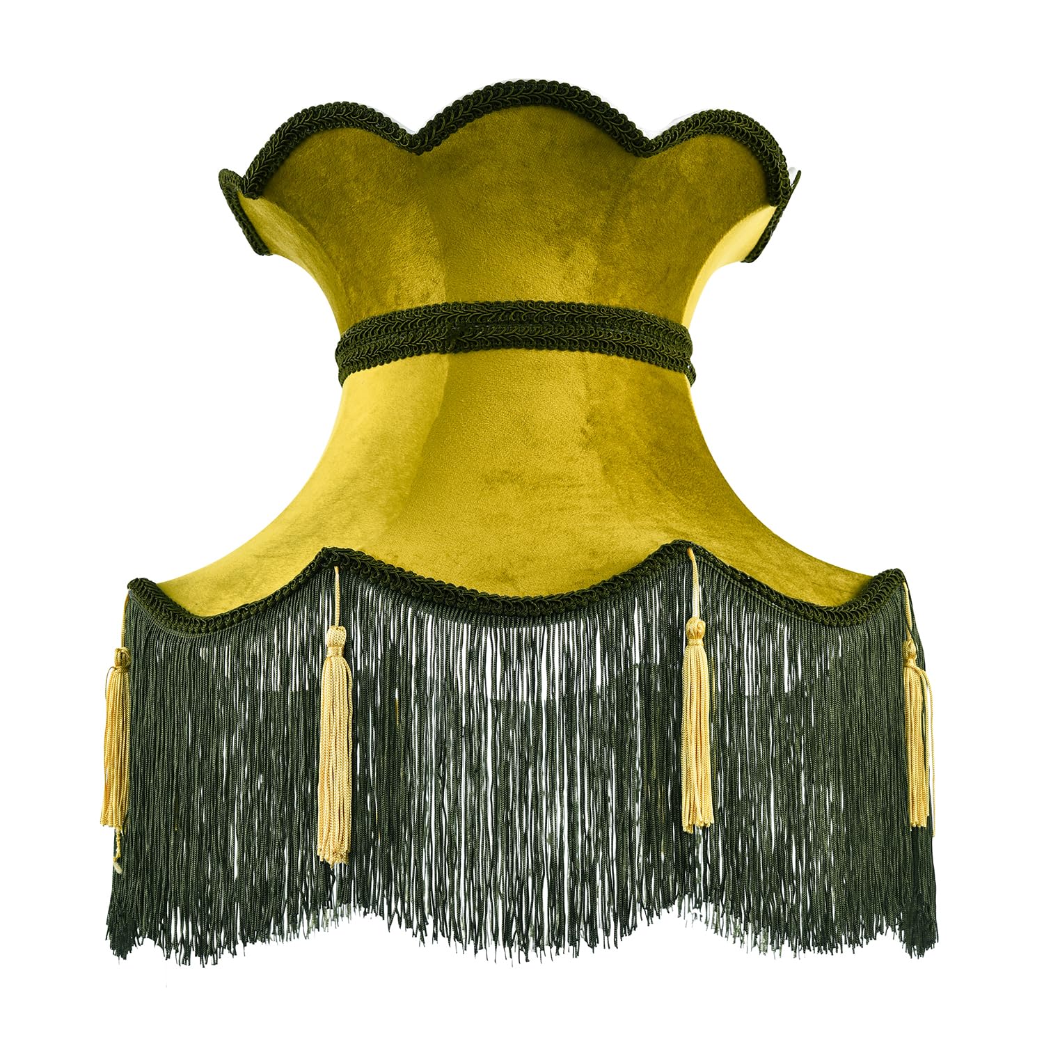 Happy Homewares Green Large Olive And Forest Victorian Lamp Shade With Scallop Edges