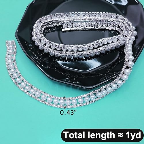 Miniatura 8 de Adornos de diamantes de imitación de 1 yarda con elegante cadena de diamantes de imitación de cristal de perlas para decoración de bricolaje y